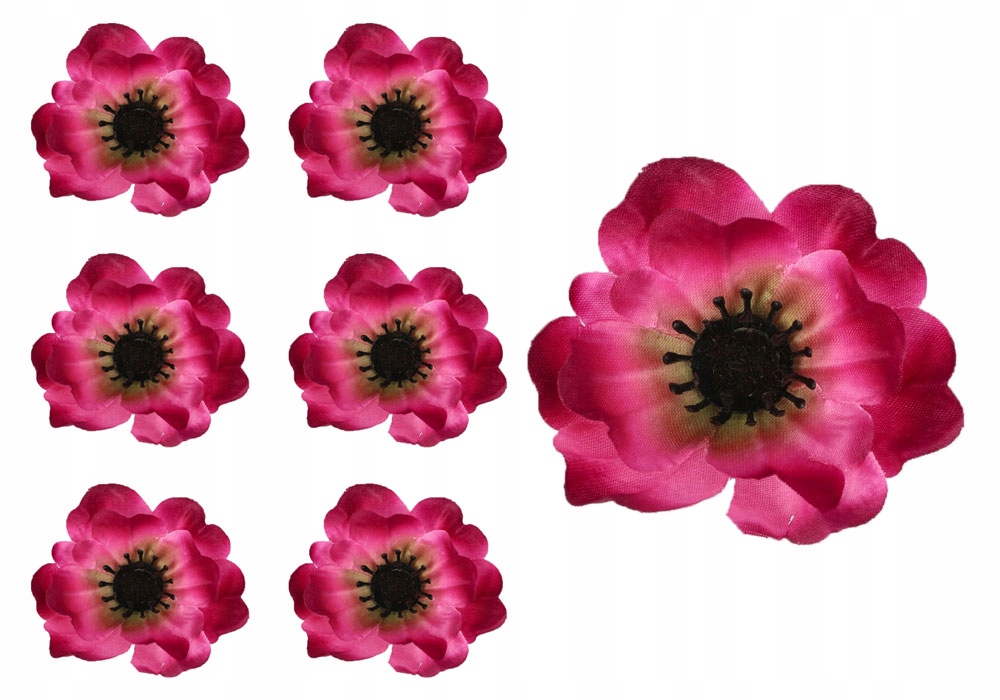 6x Anemon róż purpura główka sztuczna wyrobowa do wiązanek stroików