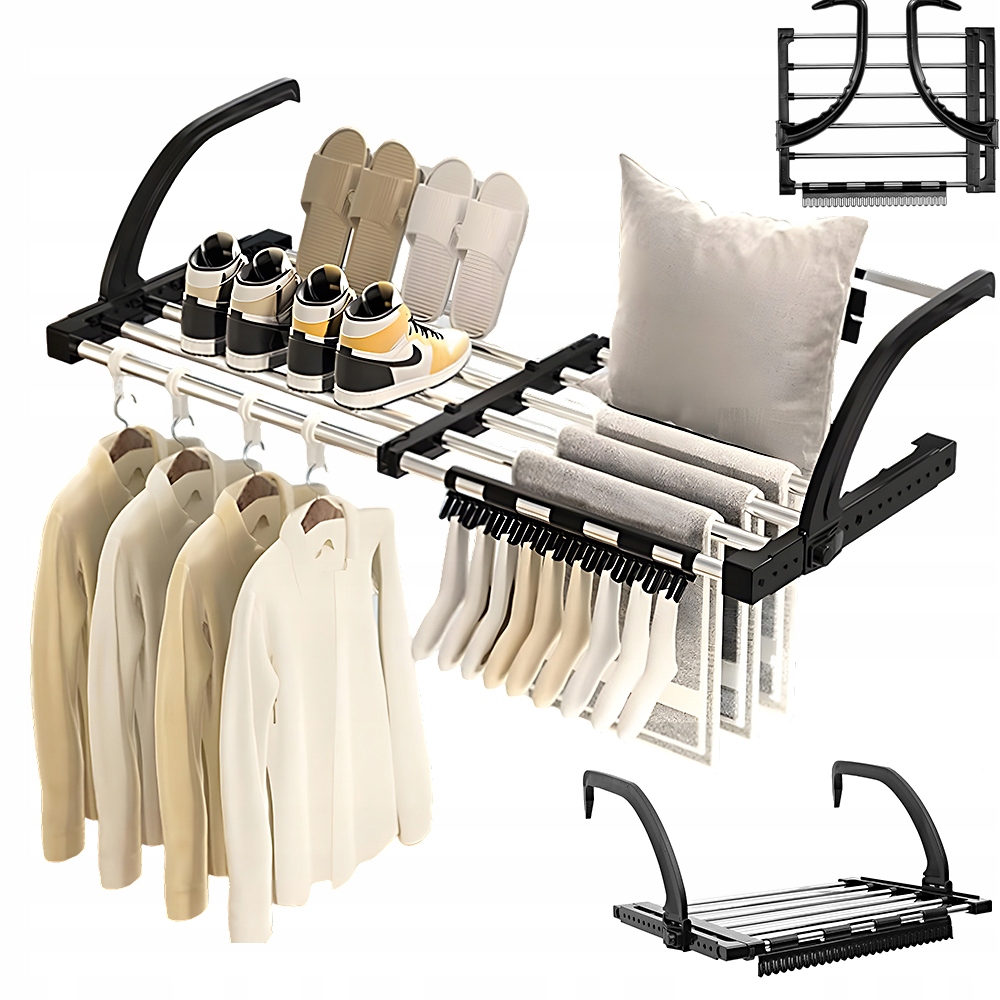 Levně Černý Skládací Závěsný Stojan Na Oblečení A Boty, Sušení