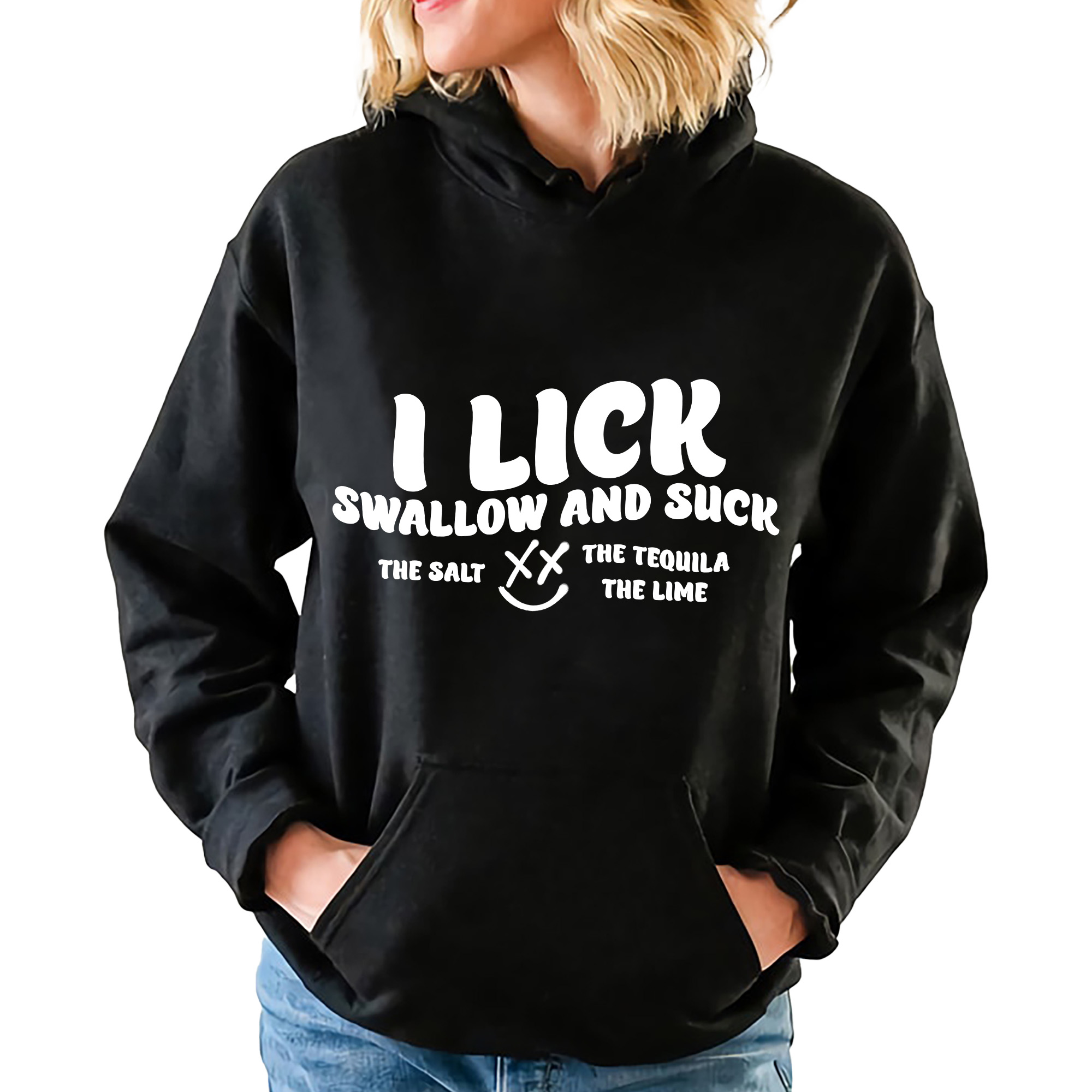 mikina s kapucí Černá Zábavný gadget Dárek Lick And Suck XXL