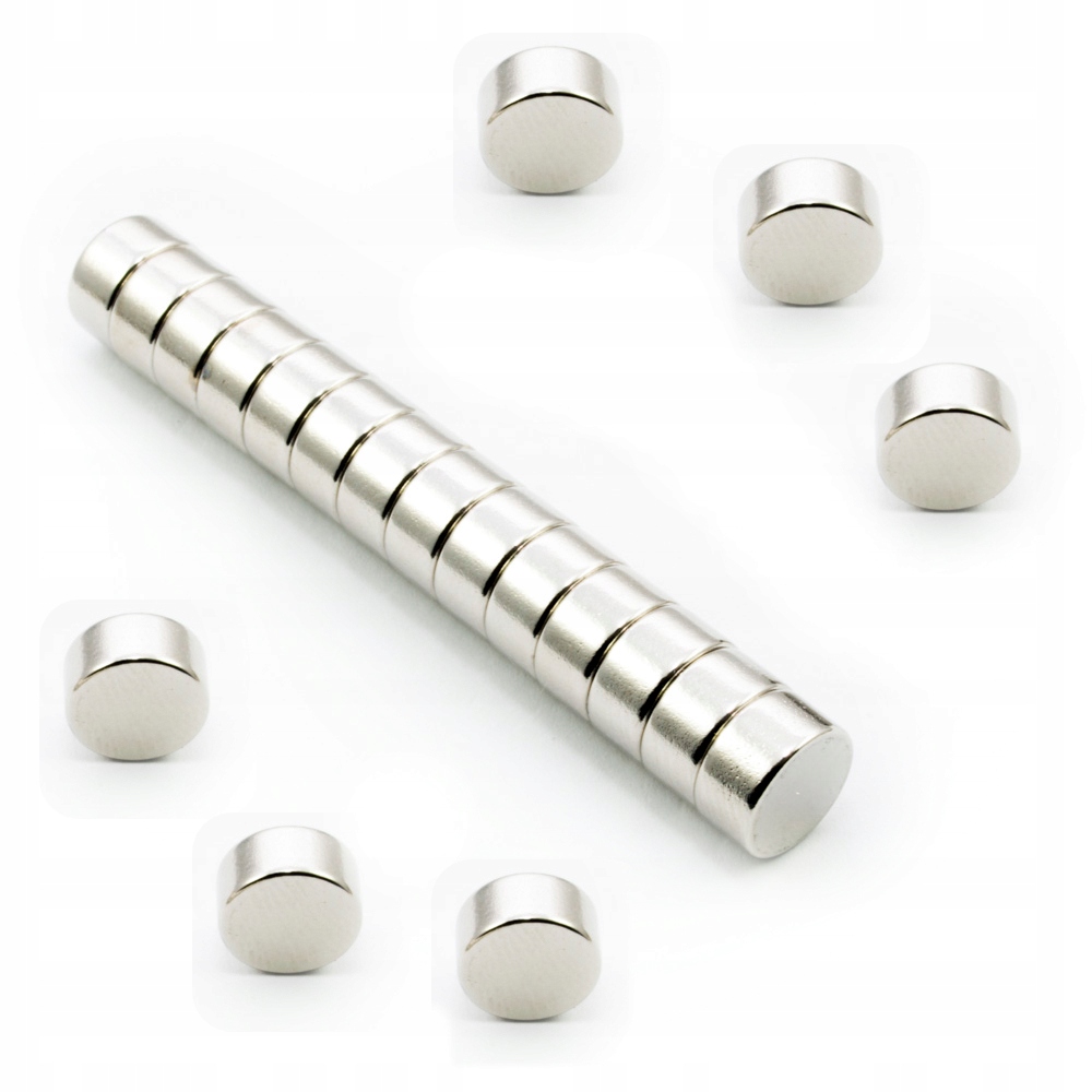 

Magnes Neodymowy Walcowy 10x5 N38 Komplet 8 Sztuk