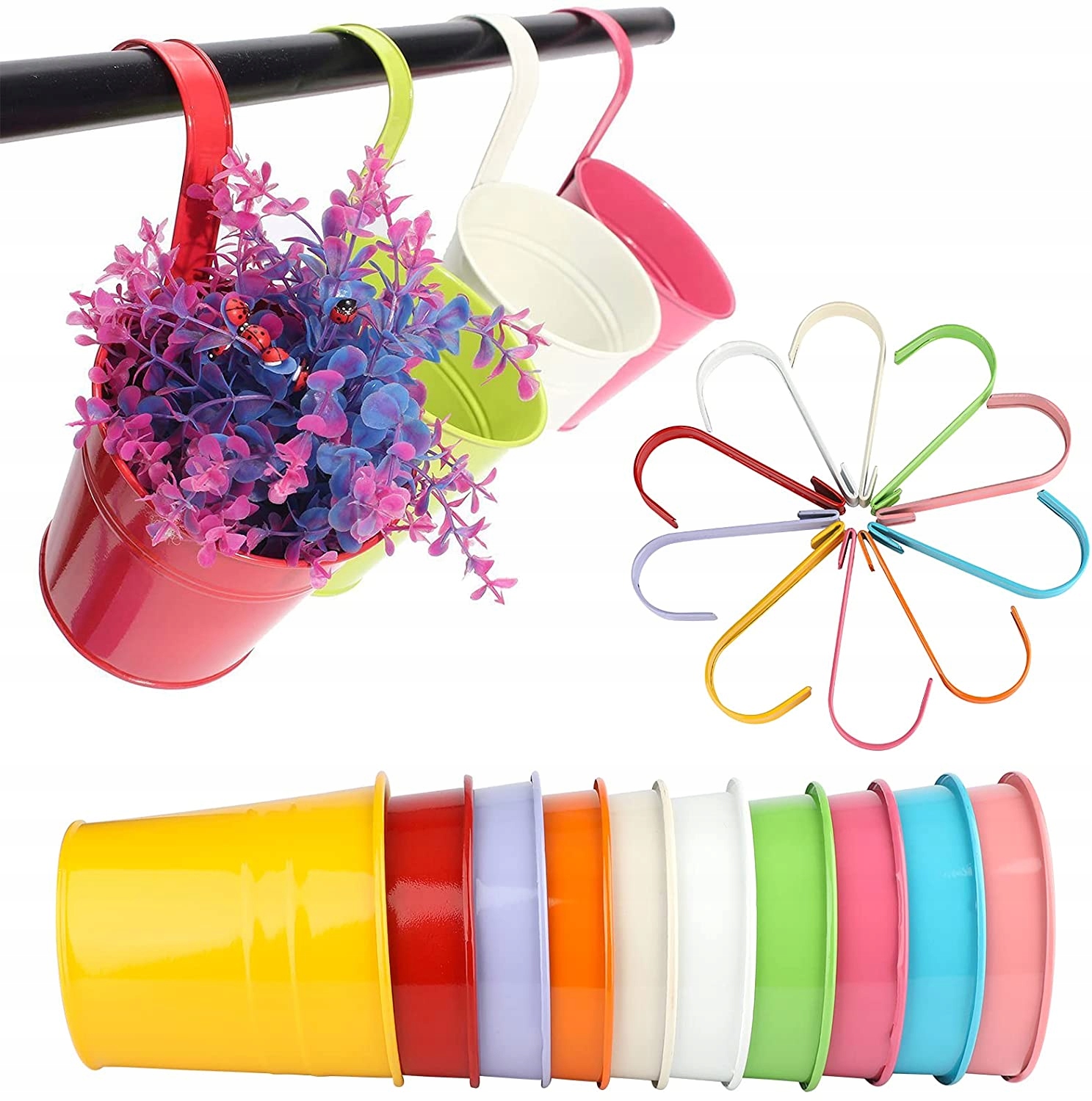 DONICZKI WISZĄCE METALOWE NA KWIATY Z HAKIEM DO OGRODU BALKON TARAS 10SZT.