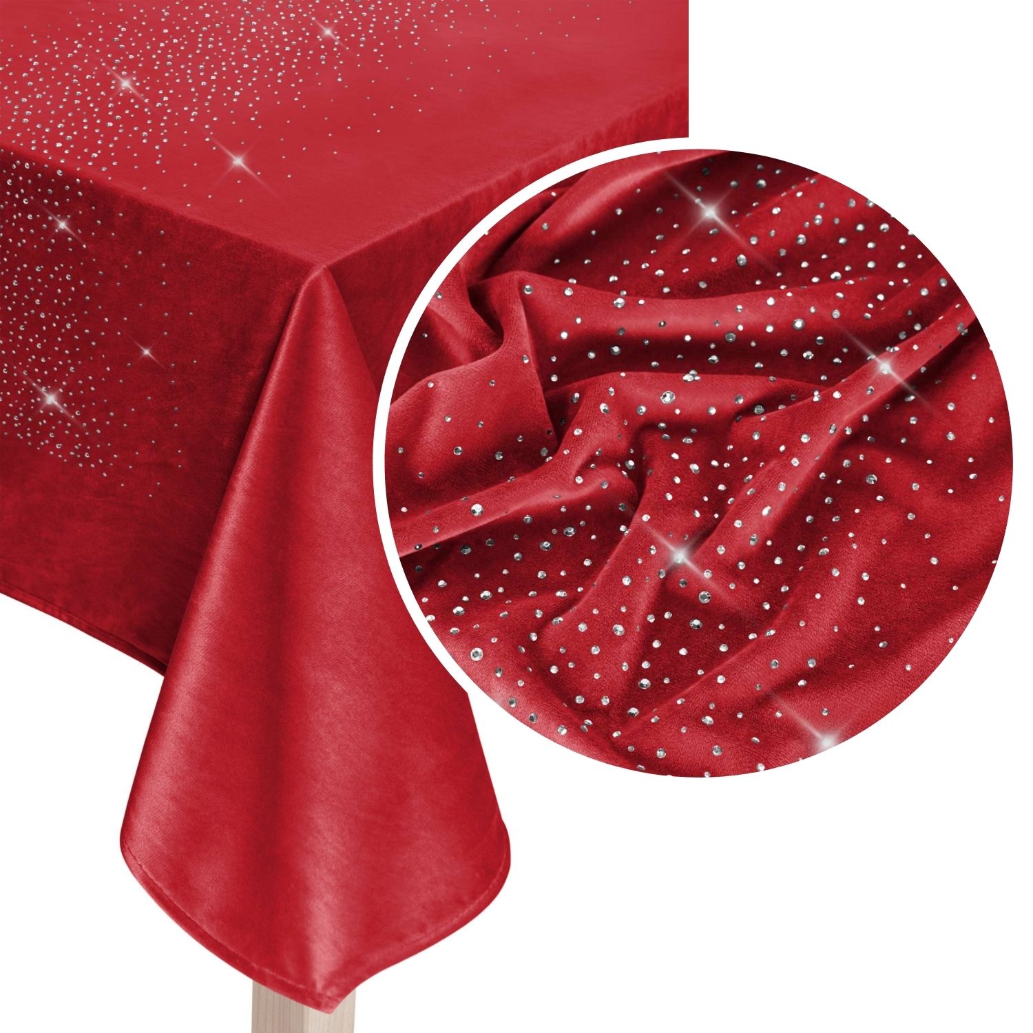 Červený Ubrus Velvet Křišťály Shiny 140x180