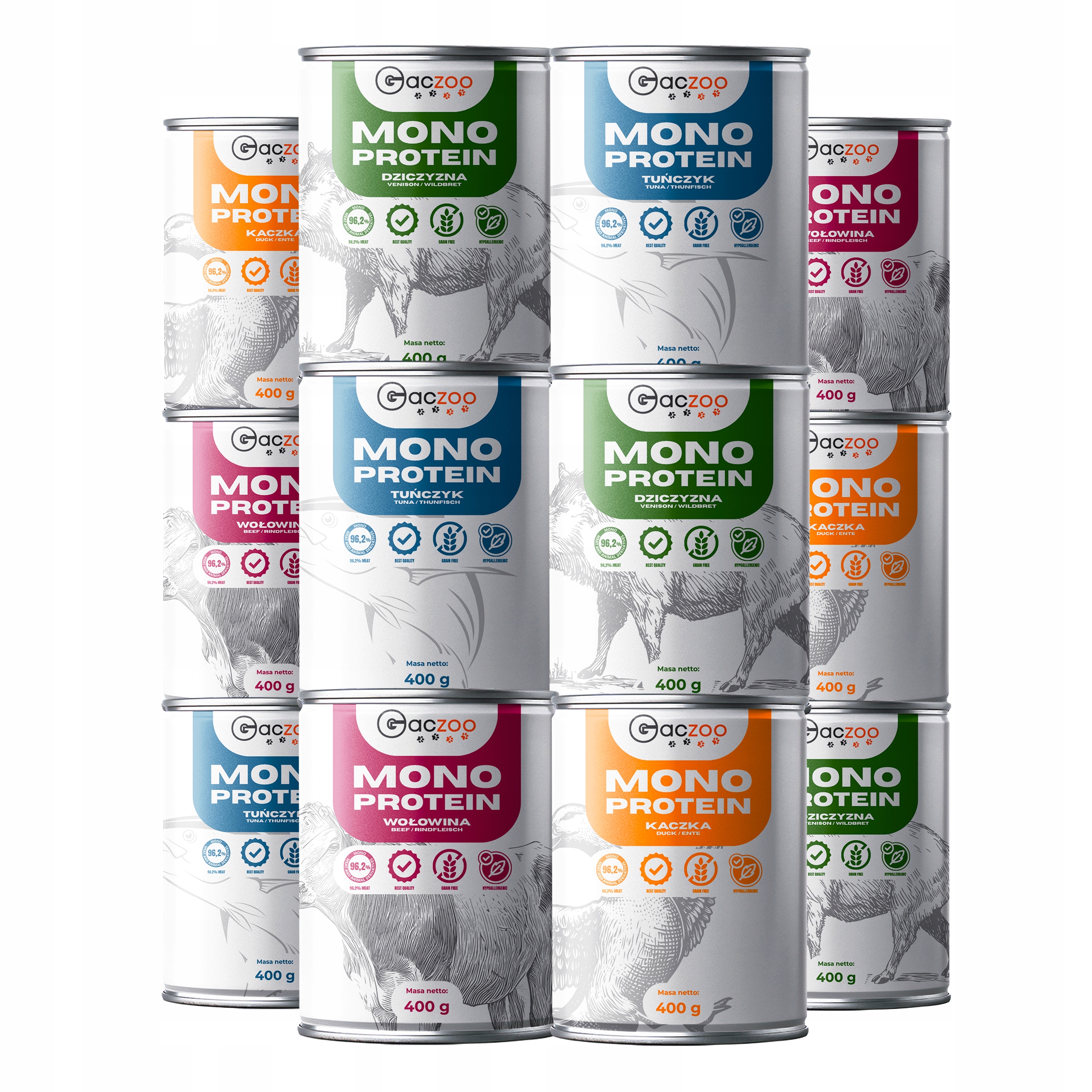 Karma mokra dla psa Gaczoo Mono Protein Mix smaków 12 x 400g hipoalergiczna