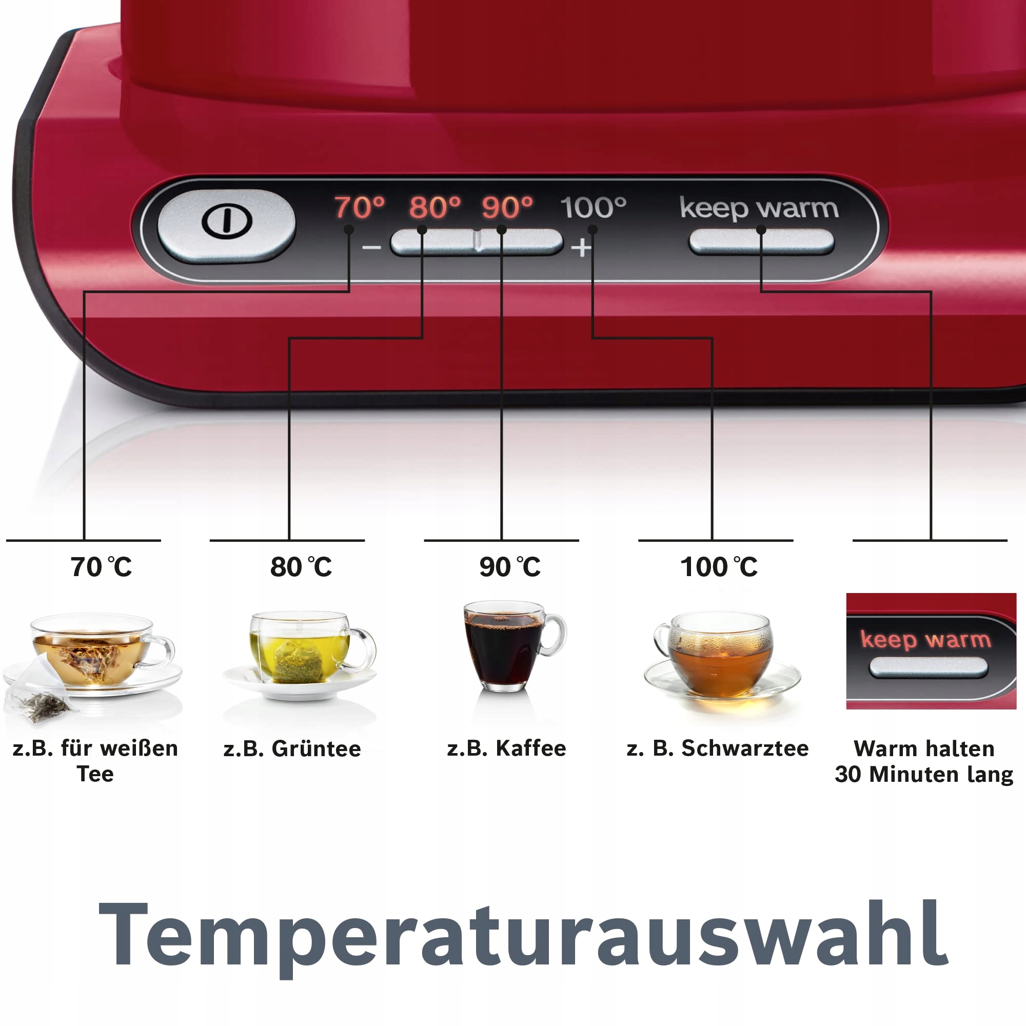 BOSCH Czajnik Elektryczny Styline 1.5L 2400W Regulacja Temperatury Czerwony — miniatura 8