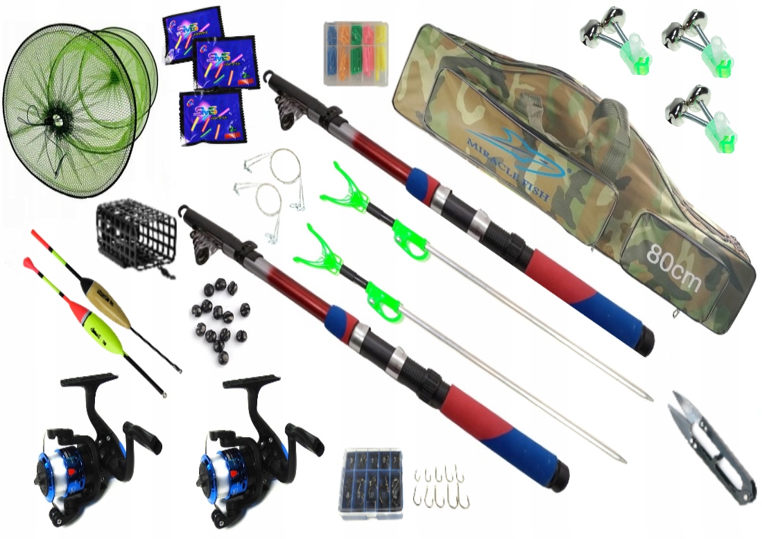 Duży Zestaw Wędkarski Z Podpórkami Pokrowiec Wędki Kołowrotki Akcesoria