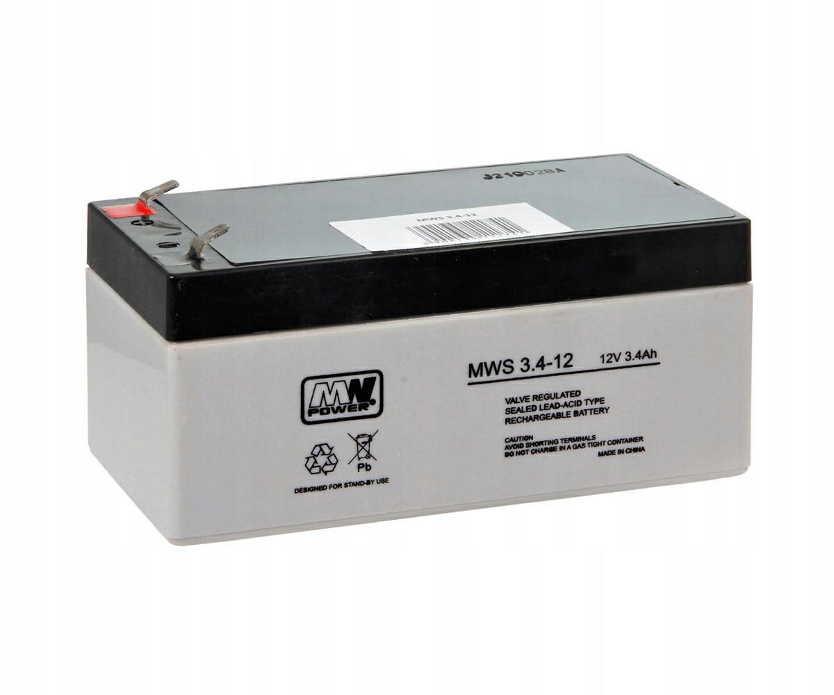 Akumulator Agm Mws Do Alarmu Kasy Ups Autka Zabawki Wagi 12V 3,4Ah