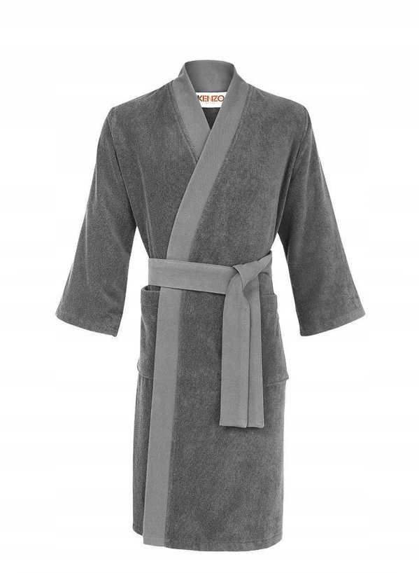 KENZO SZLAFROK SZARY BAWEŁNIANY WIĄZANY HAFT XL 0Z3C2*