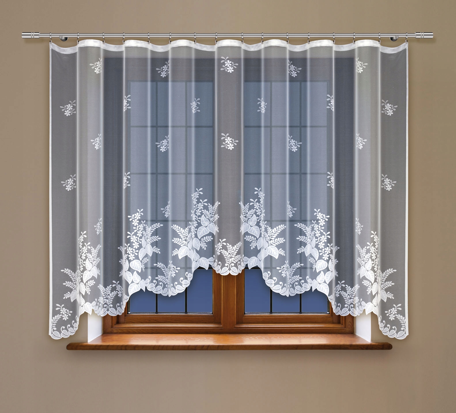 BIAŁA FIRANKA ŻAKARDOWA Z TAŚMĄ 21926 150x450cm Wzór roślinny