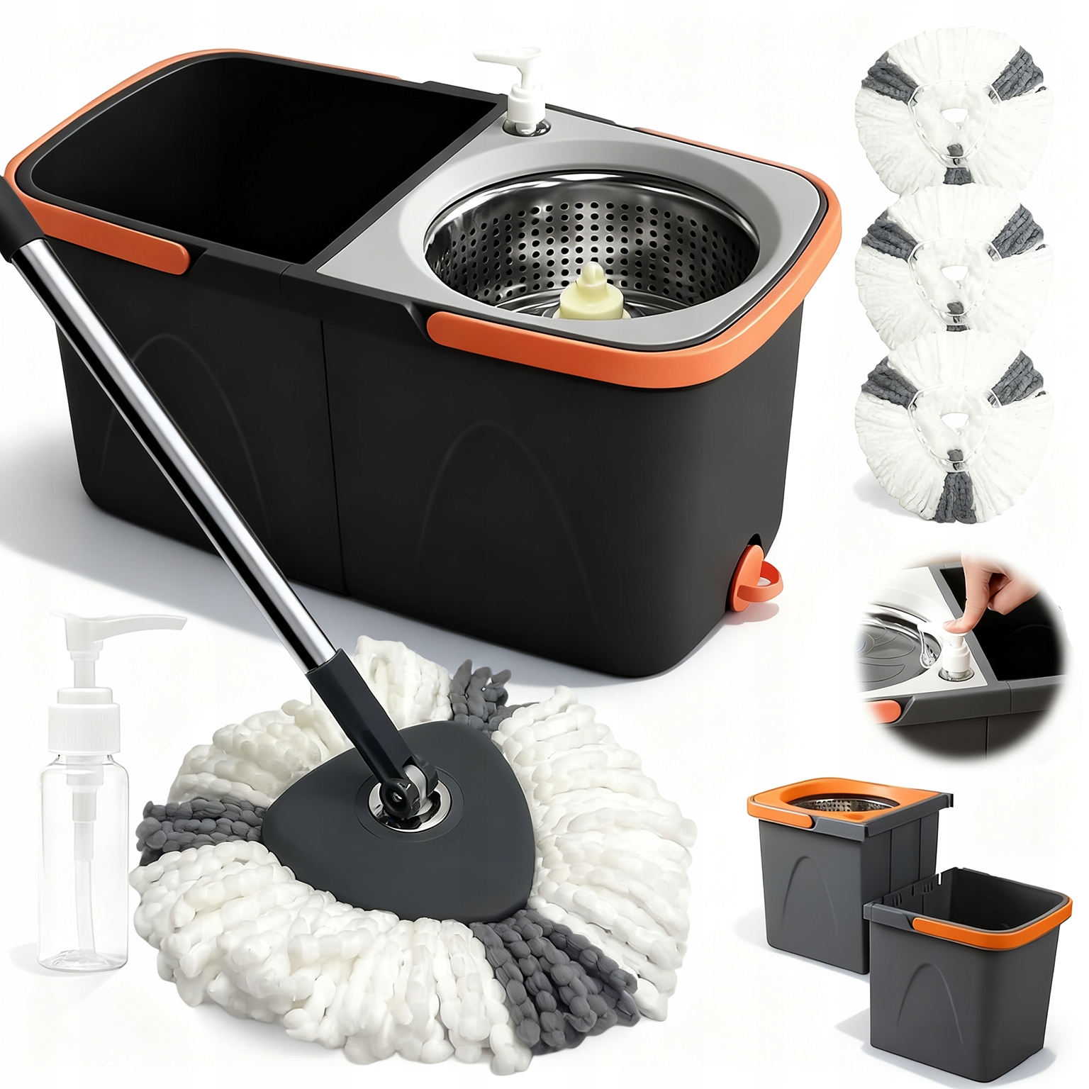 Levně 2V1 Mop S Kbelíkem, Nastavitelná Výška, Dvoukomorový Pro Různé Podlahy