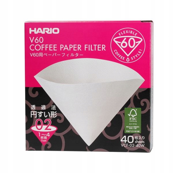 

Hario Filtry papierowe Białe do dripa V60-02 40szt