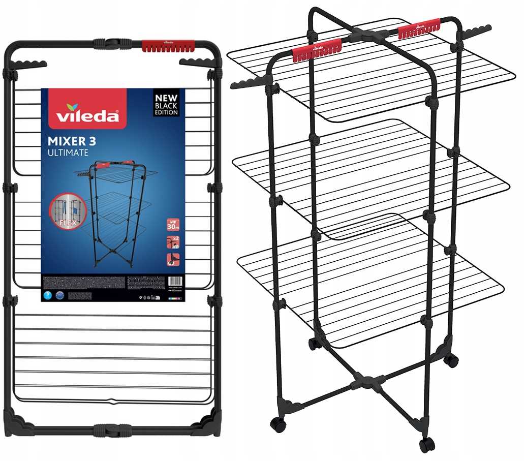 Suszarka Na Pranie Vileda Mixer 3 Stojąca Pionowa Wieżowa Czarna Pojemna
