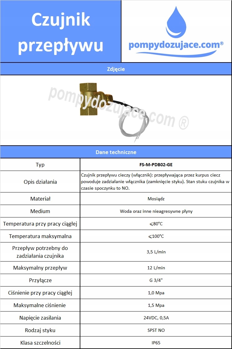 Czujnik przepływu cieczy 3/4" mosiężny Marka inny