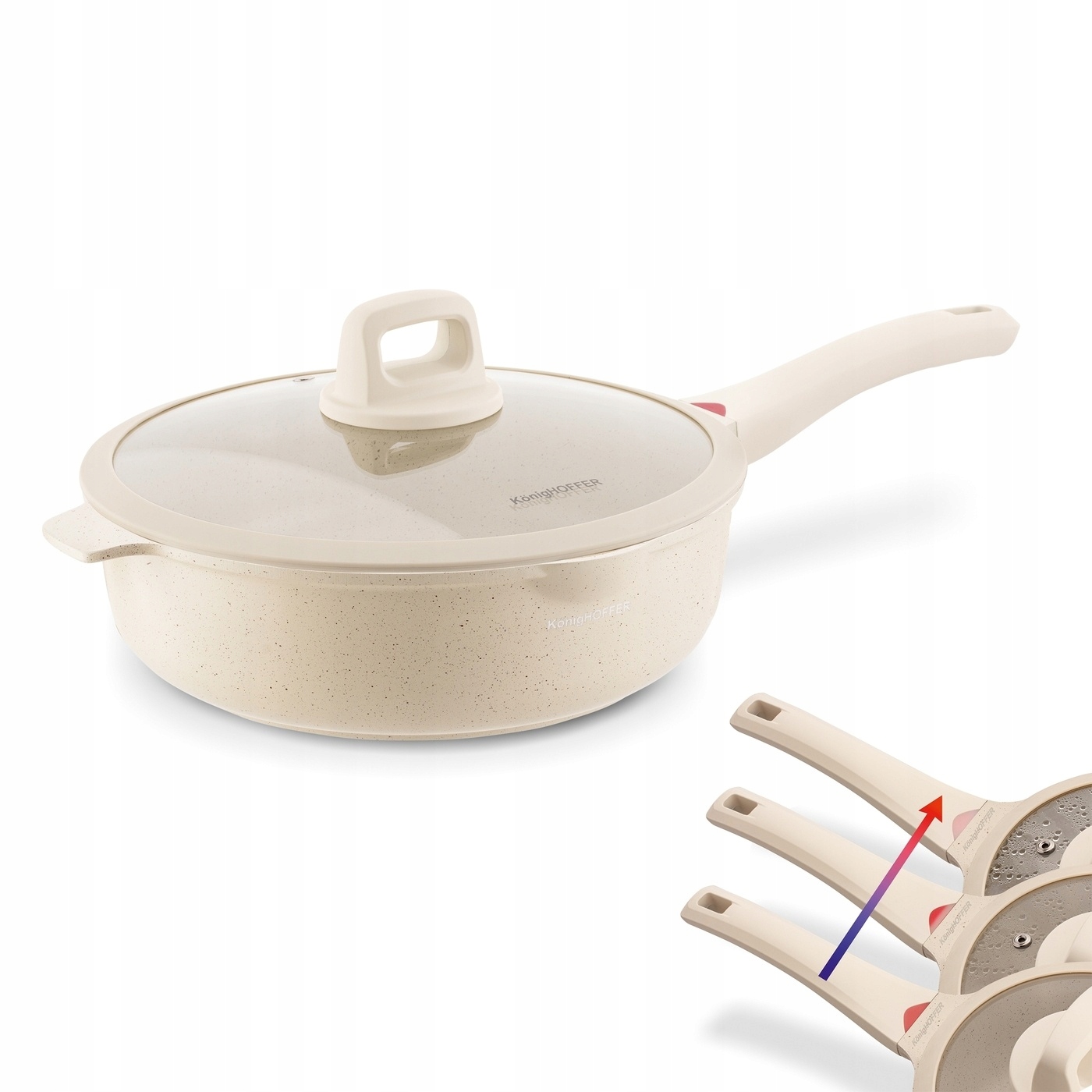 Konighoffer Creamy Marble Patelnia głęboka z pokrywką 28x8,5 cm indukcja