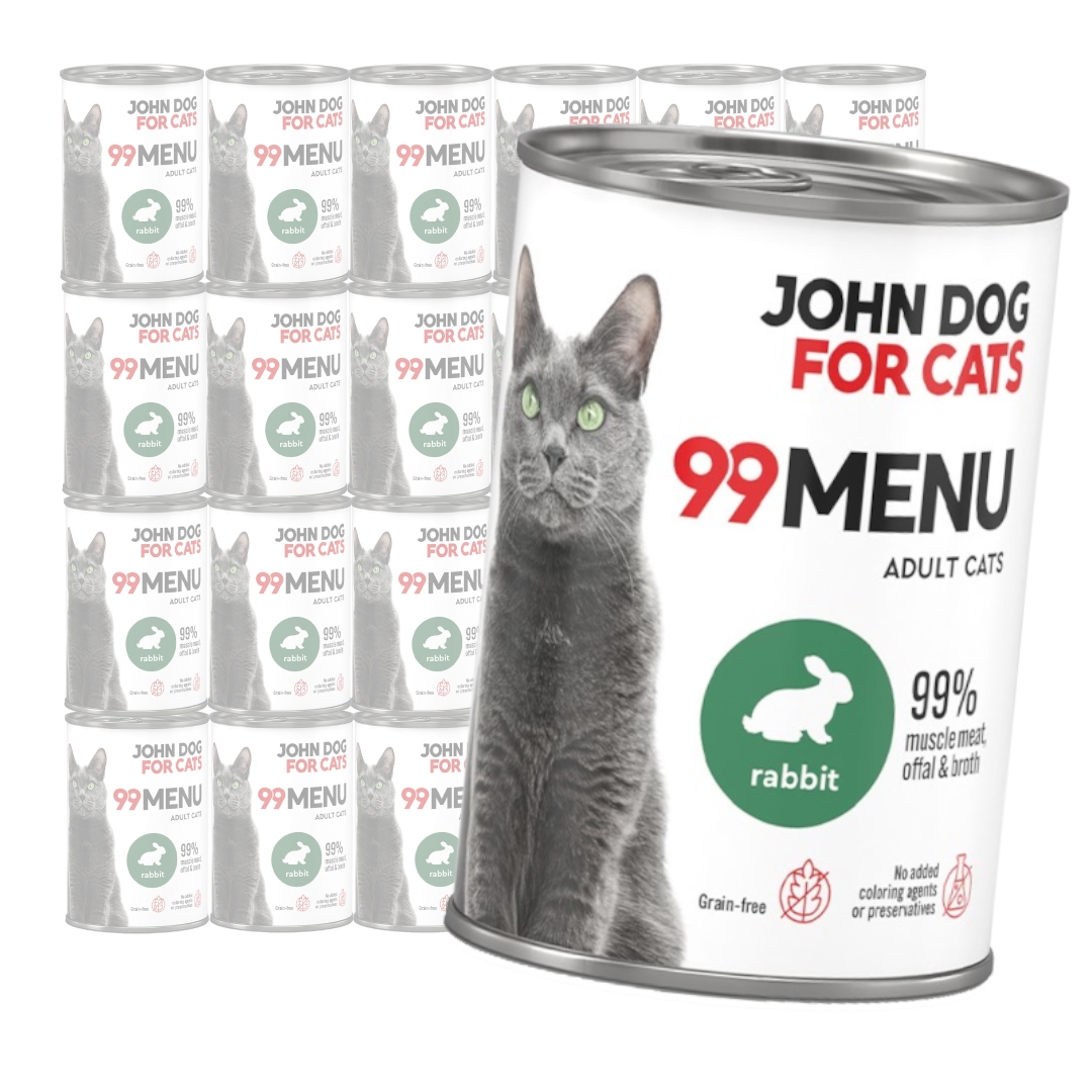 Levně John Dog for Cats 99 Menu Mokré Krmivo Pro Kočky s králíkem 24x400 g
