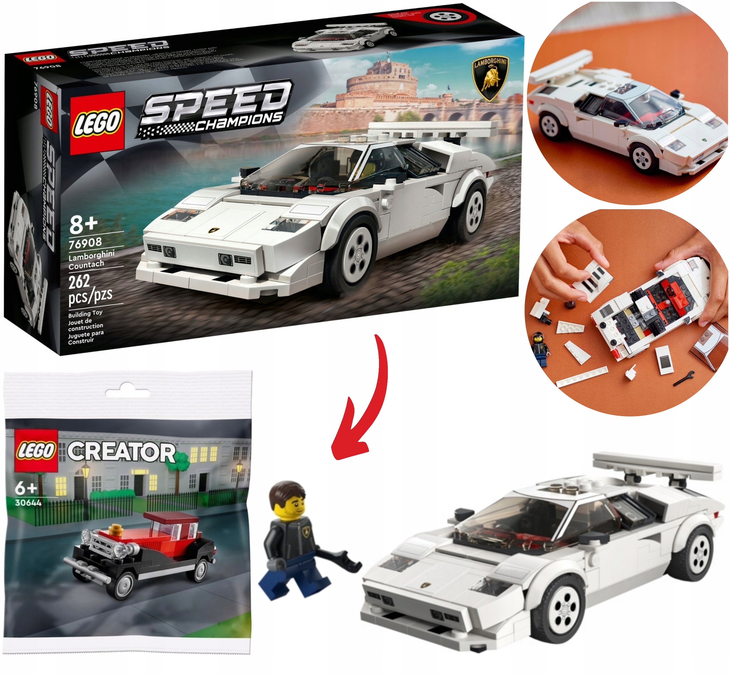 LEGO Speed Champions Lamborghini Countach + Zabytkowy Samochód NOWE KLOCKI