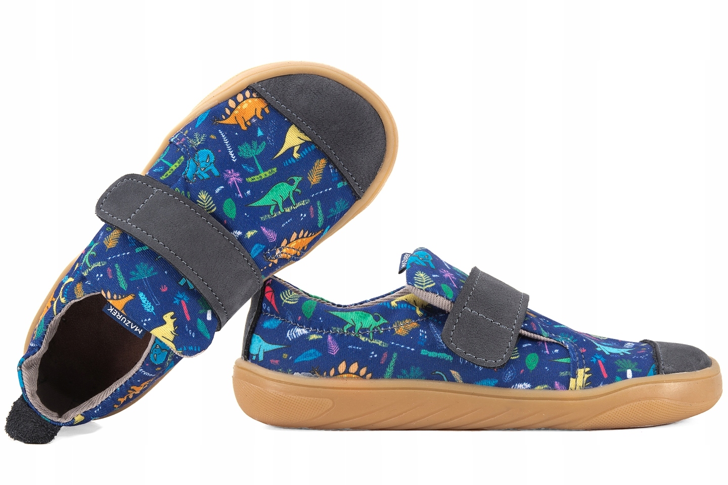 Mazurek Softex Barefoot Skórzano-tekstylne Półbuty Dziecięce Kapcie 28 dino