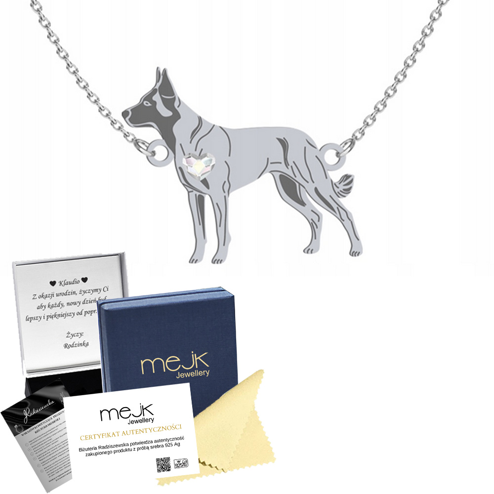Stříbrný náhrdelník s psem Malinois 925 Žena Dárek Šperky Gravírování