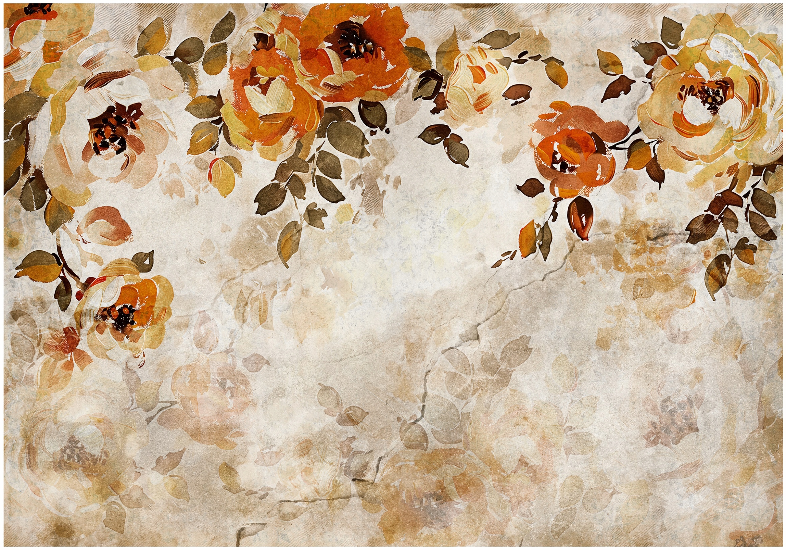 Fototapeta Květiny Hnědý Beton Vintage Tapeta Do Předsíně 250x175