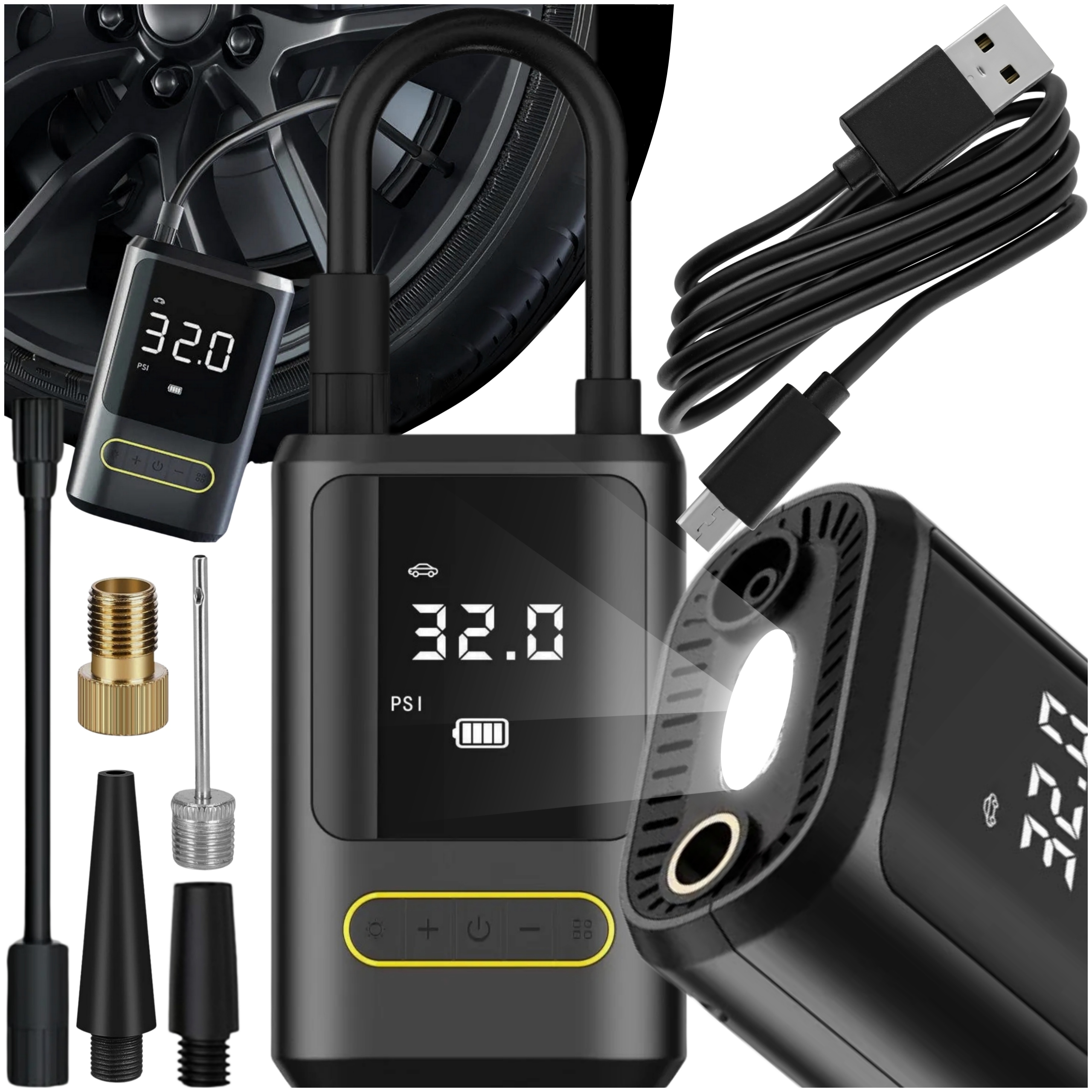 BEZPRZEWODOWA POMPKA ELEKTRYCZNA KOMPRESOR SAMOCHODOWY POMPKA POWERBANK LED