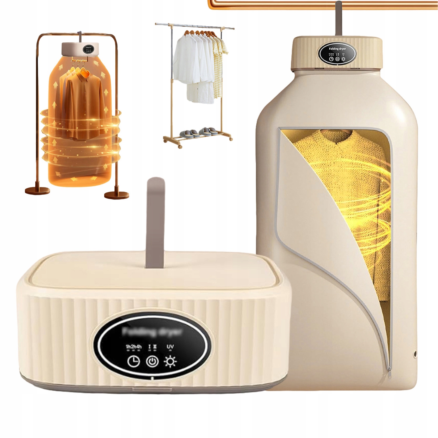 Levně Sušák Přenosná Kondenzační Béžová Skládací Tichá 45 Db 600 W