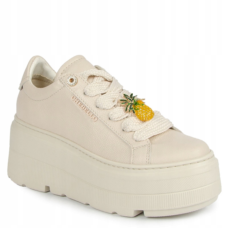 CheBello 4674 Béžové Kožené Tenisky S Ozdobou 38