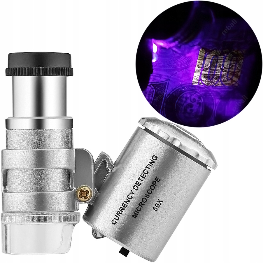 

Mini Mikroskop Szkło Powiększające Lupa 60x Ledy