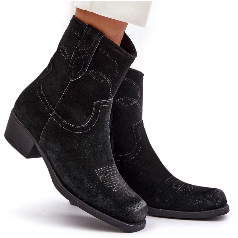 Kotníkové Boty Kovbojské Boty Zateplené Nízký Podpatek Semiš Sergio Leone BT284-S Černé 37