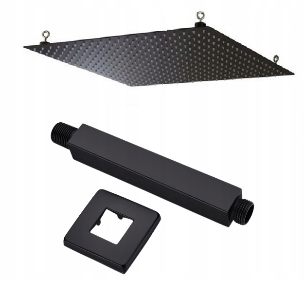 Čierna stropná dažďová sprcha Big 50 cm držiak