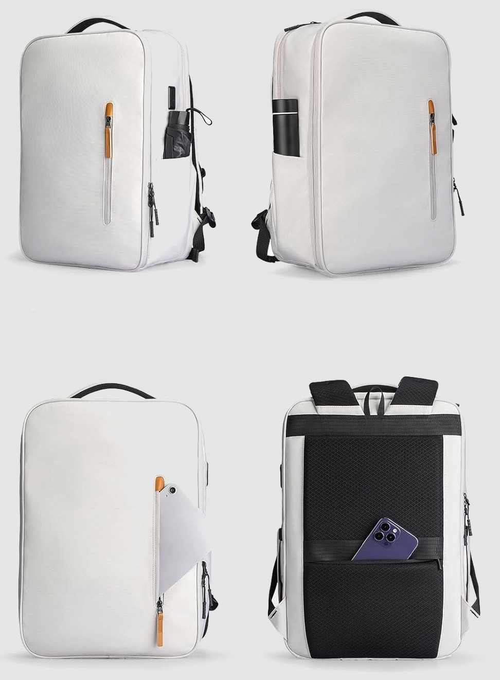 PLECAK PODRÓŻNY PŁÓCIENNY 45x30x15cm BAGAŻ PODRĘCZNY USB BIAŁY Marka inna