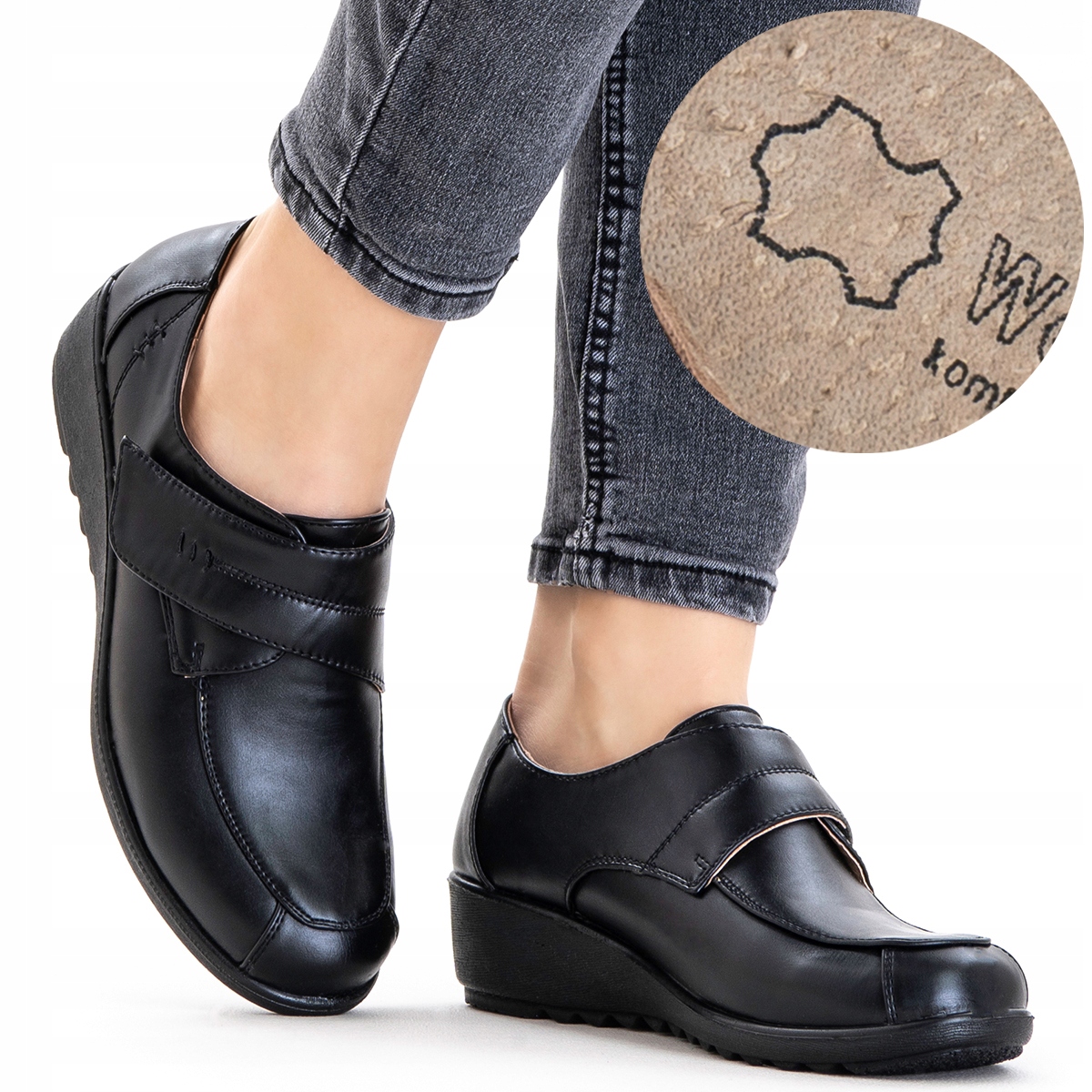 Polobotky na klínku s koženou stélkou, měkké, širší, lehké a pohodlné Wojtyłko 38