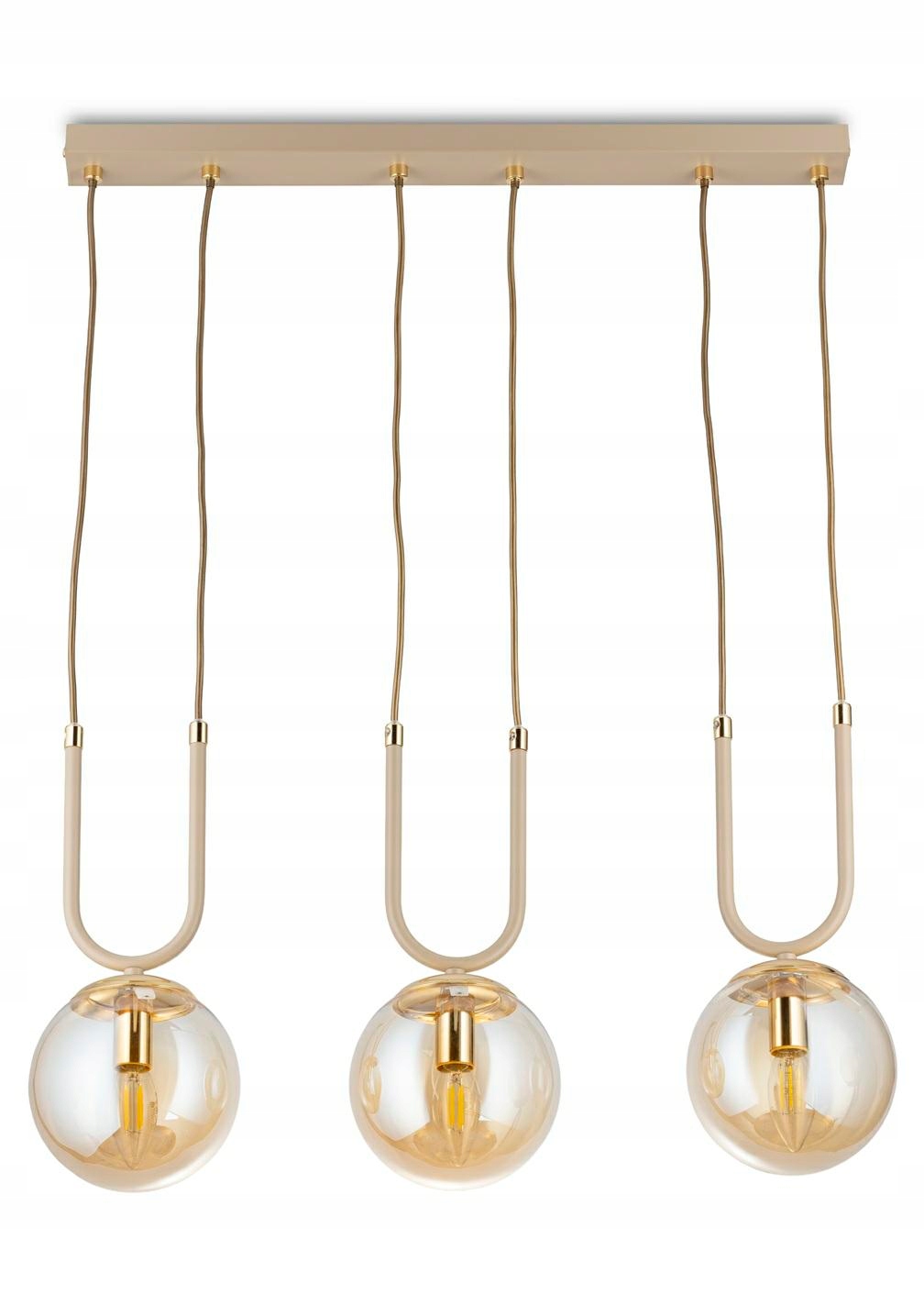 Závesná lampa Mora Béžová s prídavkom zlatého skla 3xE14 60 cm Moderná