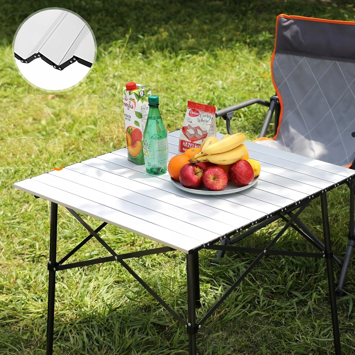 Skládací hliníkový 4místný kempingový stůl s rolovací taškou, stříbrný, 70 cm