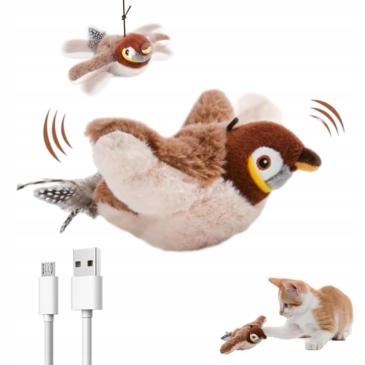 Levně Interaktivní Hračka Usb Létající pták Hračka Pro Kočky s realistickým designem