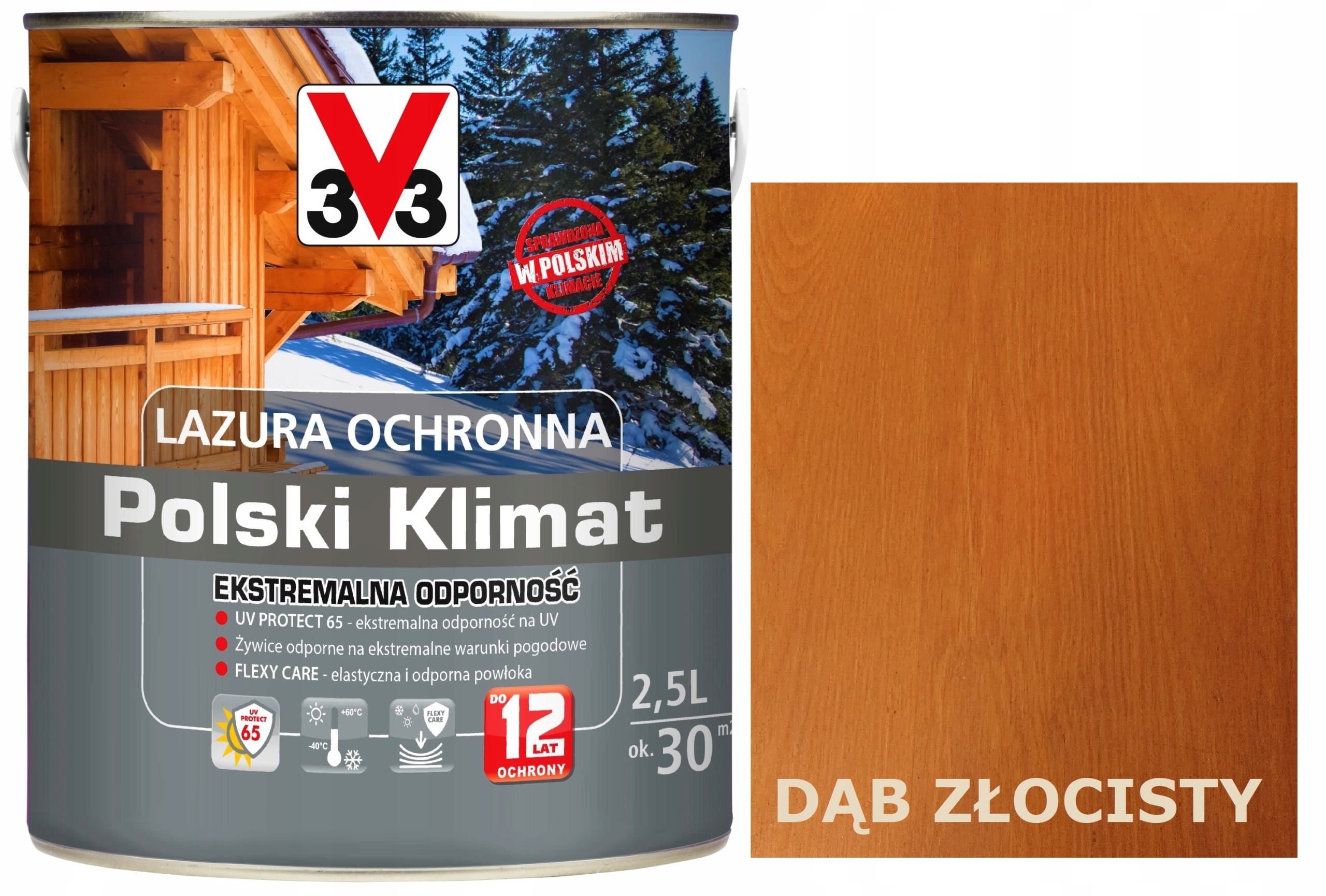 Lazura V33 Polski Klimat 12 LAT Dąb Złocisty. 2,5L