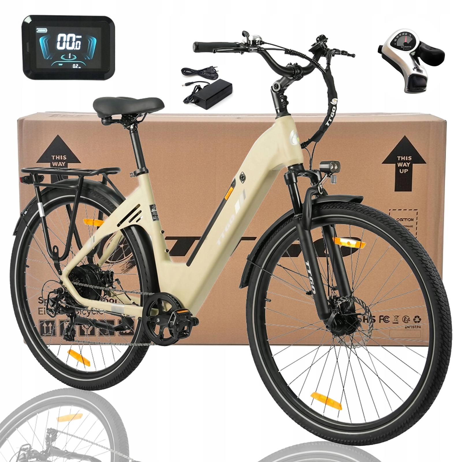 Elektryczny Rower Miejski Ttgo C3 Se 250W 18Ah 25KM/H 120HP Shimano-7S Pl żółty