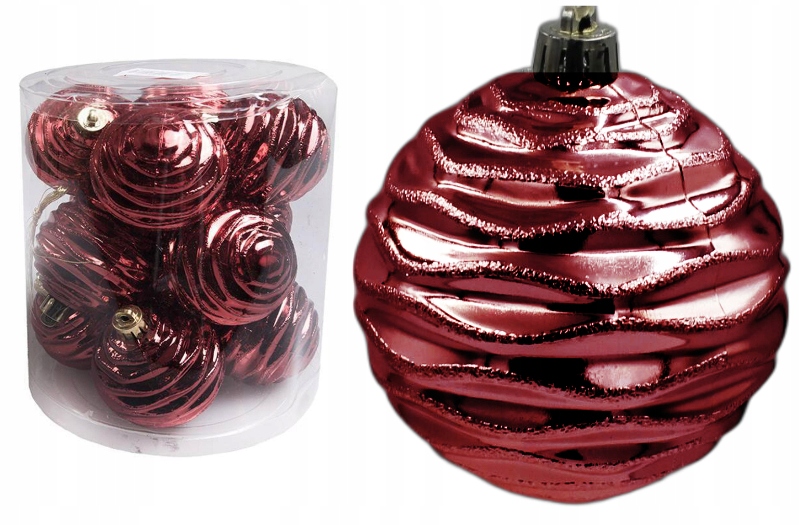 

Bombki plastikowe fala 6cm 12szt Burgund
