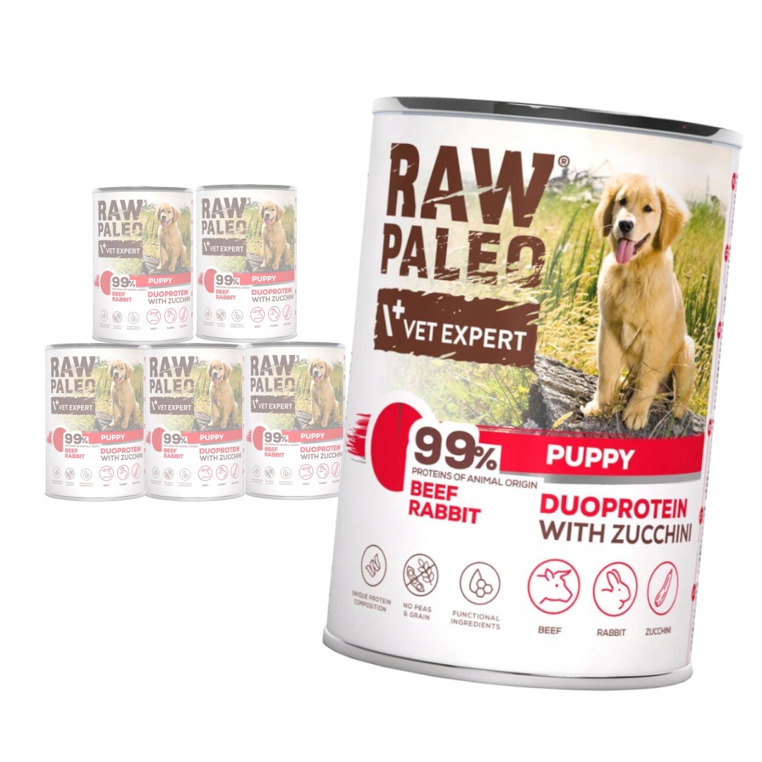 Levně Raw Paleo Puppy Duo 6x400g Vlhké Krmivo pro štěňata Hovězí králík