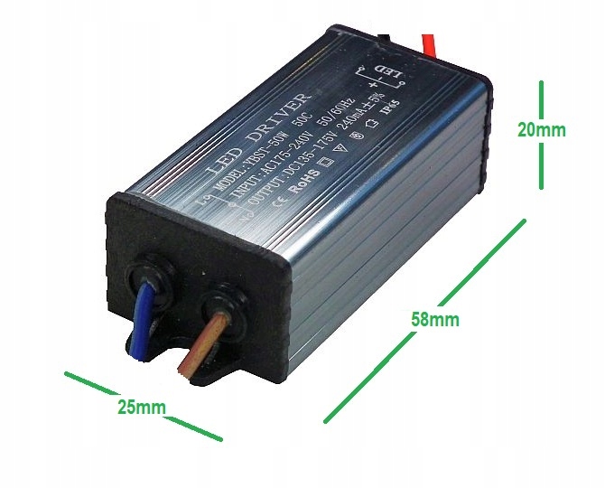 Zasilacz LED Driver 135V-175V 50W 240mA do halogen Kod producenta ZASLEDYBST50W240