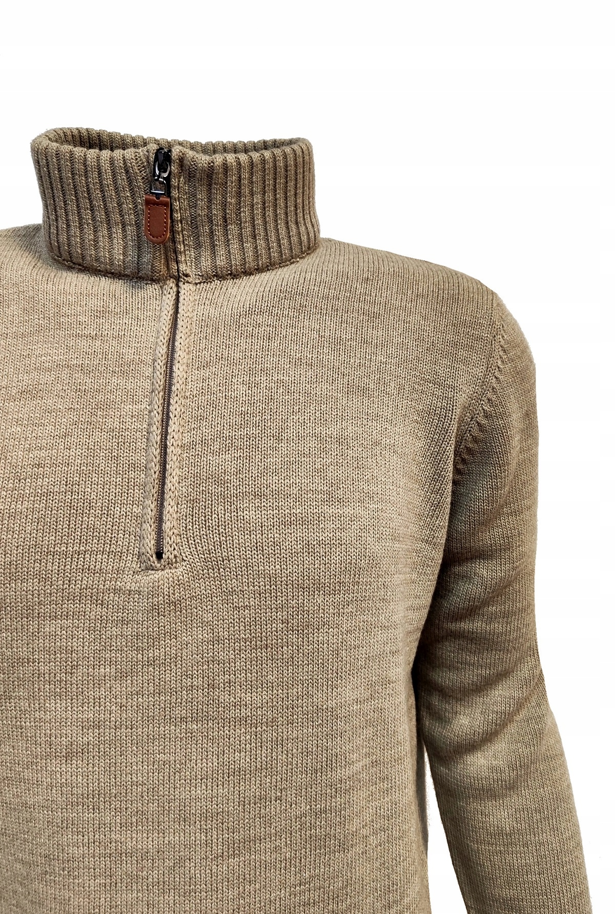 SWETER MĘSKI KRÓTKI ZAMEK STÓJKA CAMEL XXL Kolor brązowy