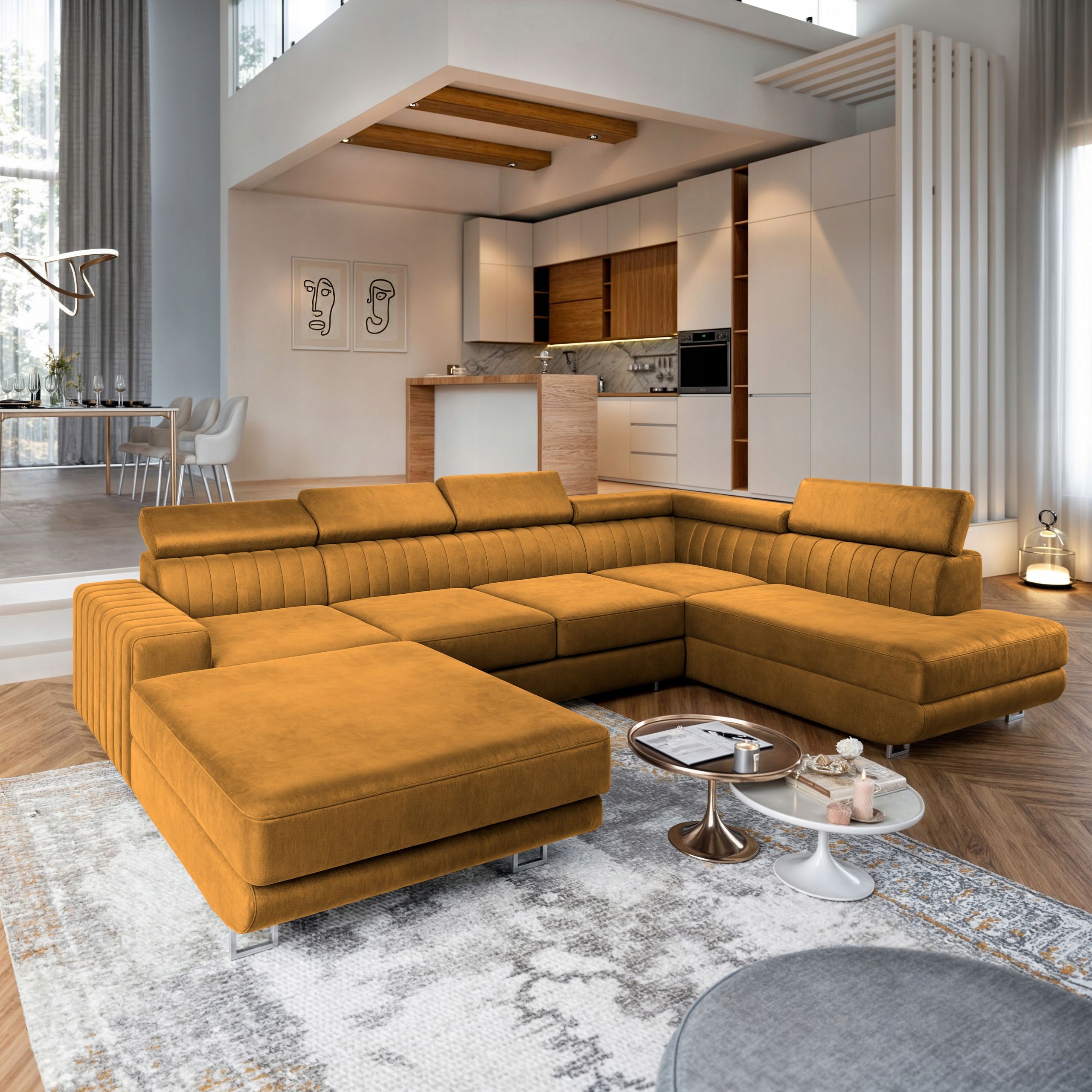 Módní rohová sedací souprava Siena Tvar-u velký Funkce Spaní velur Stylový