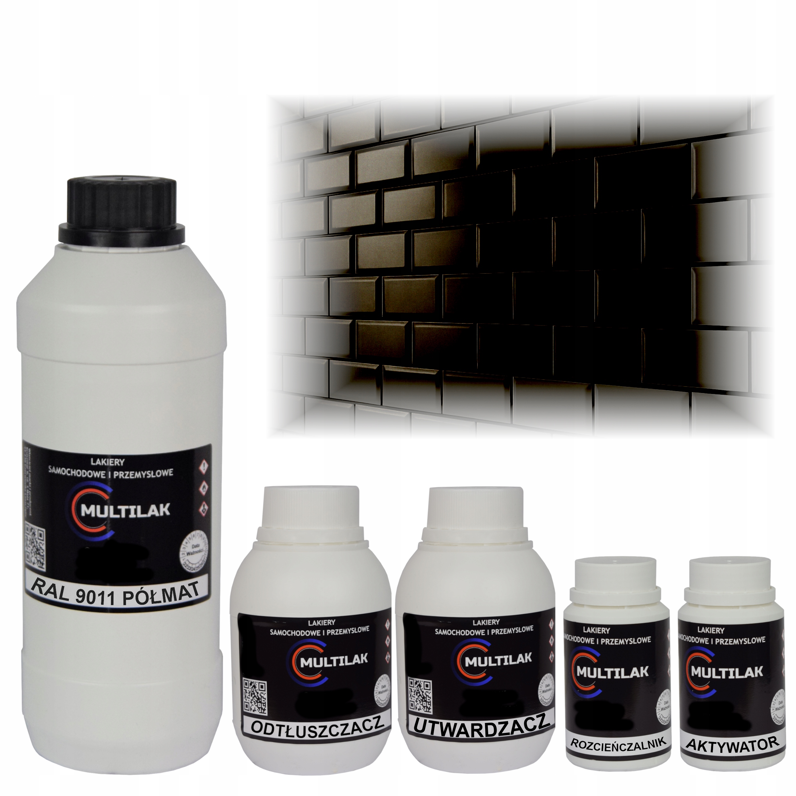 Lak farba Ral 9011 na glazúru dlaždíc a dlaždíc na valček, štetec 1L Polomat