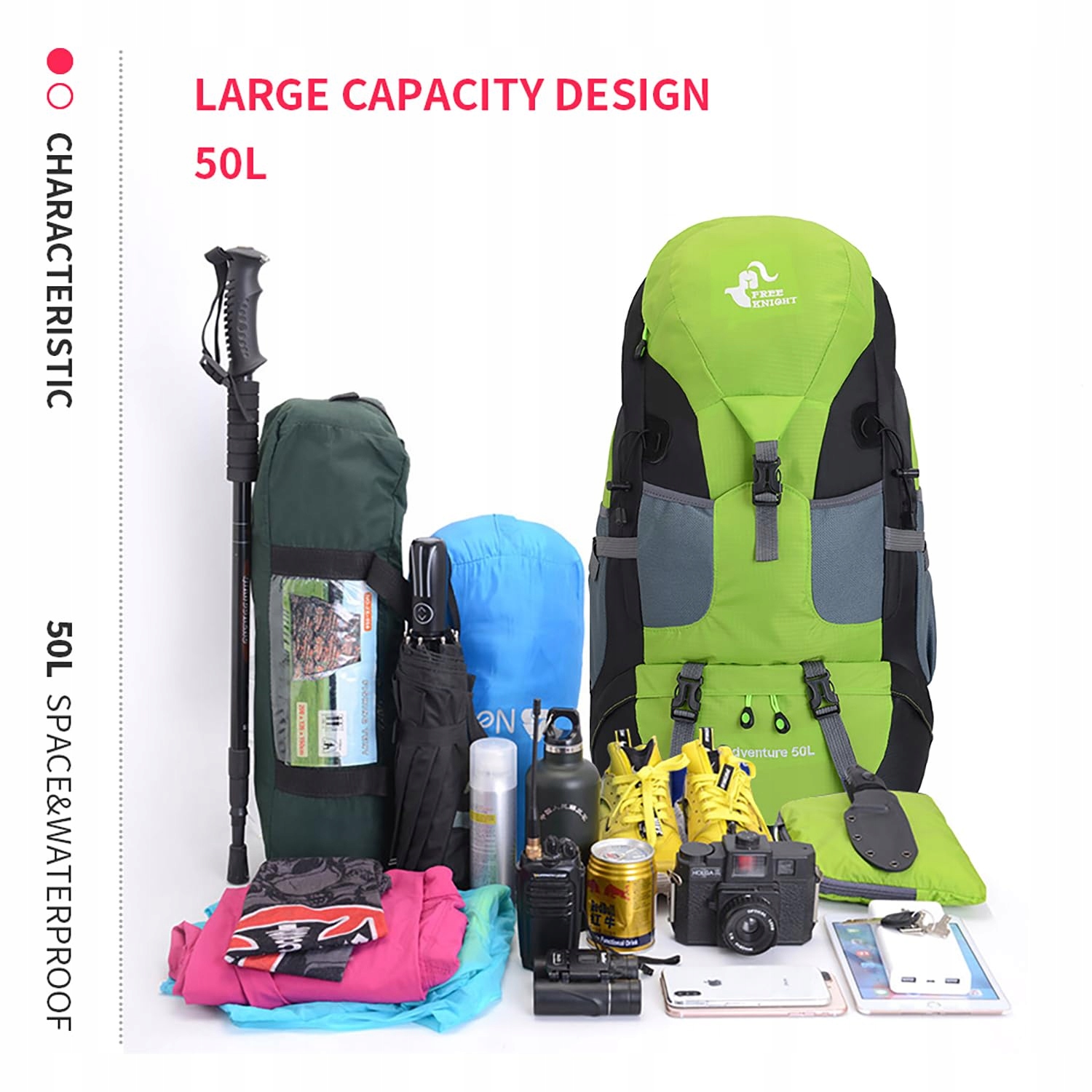 BSEASH 50L Lekki Wodoodporny Plecak Turystyczny Outdoor Zielony — miniatura 9