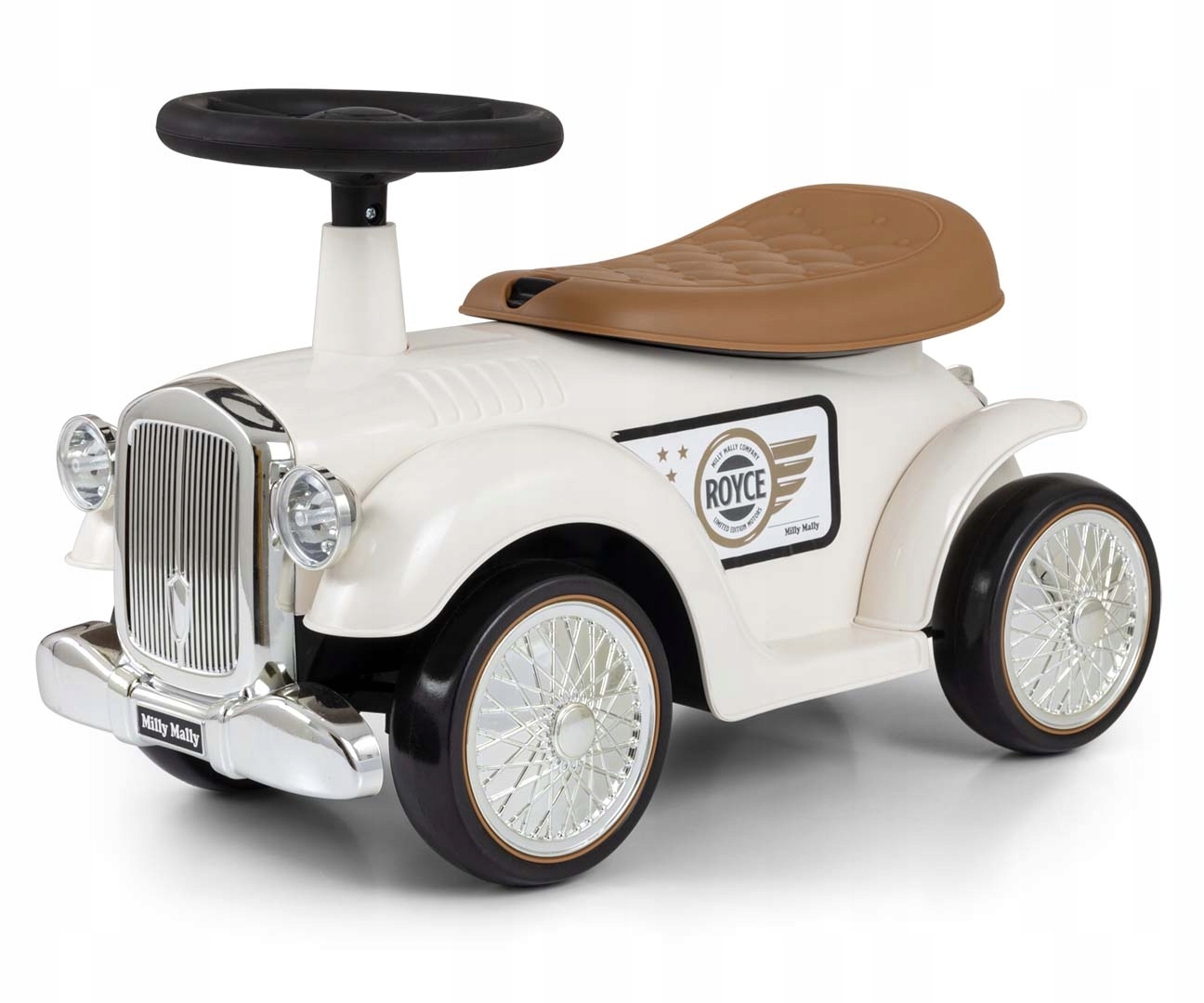 Jeździk dla dzieci retro autko koła Eva 12m schowek Royce Milly Mally