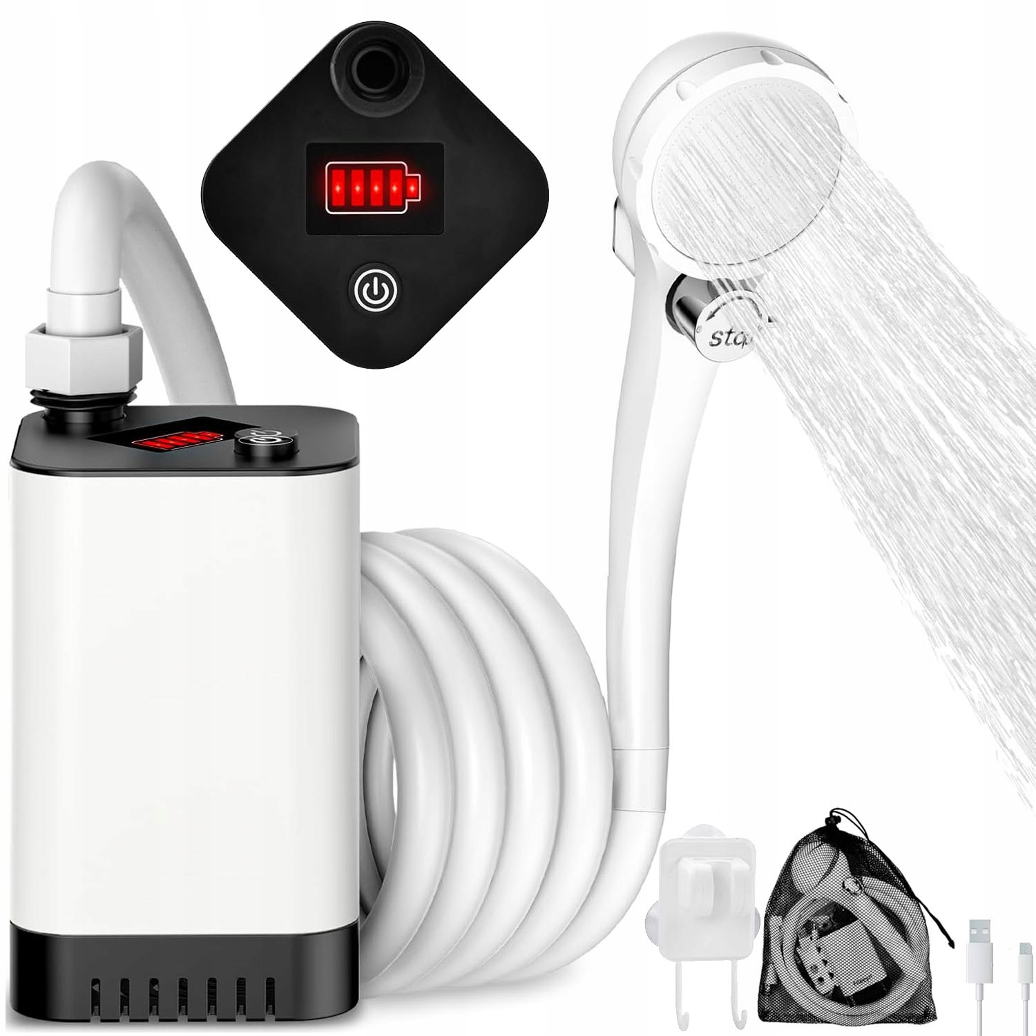 Kempingová turistická sprcha s pumpičkou, přenosný, nastavitelný proud