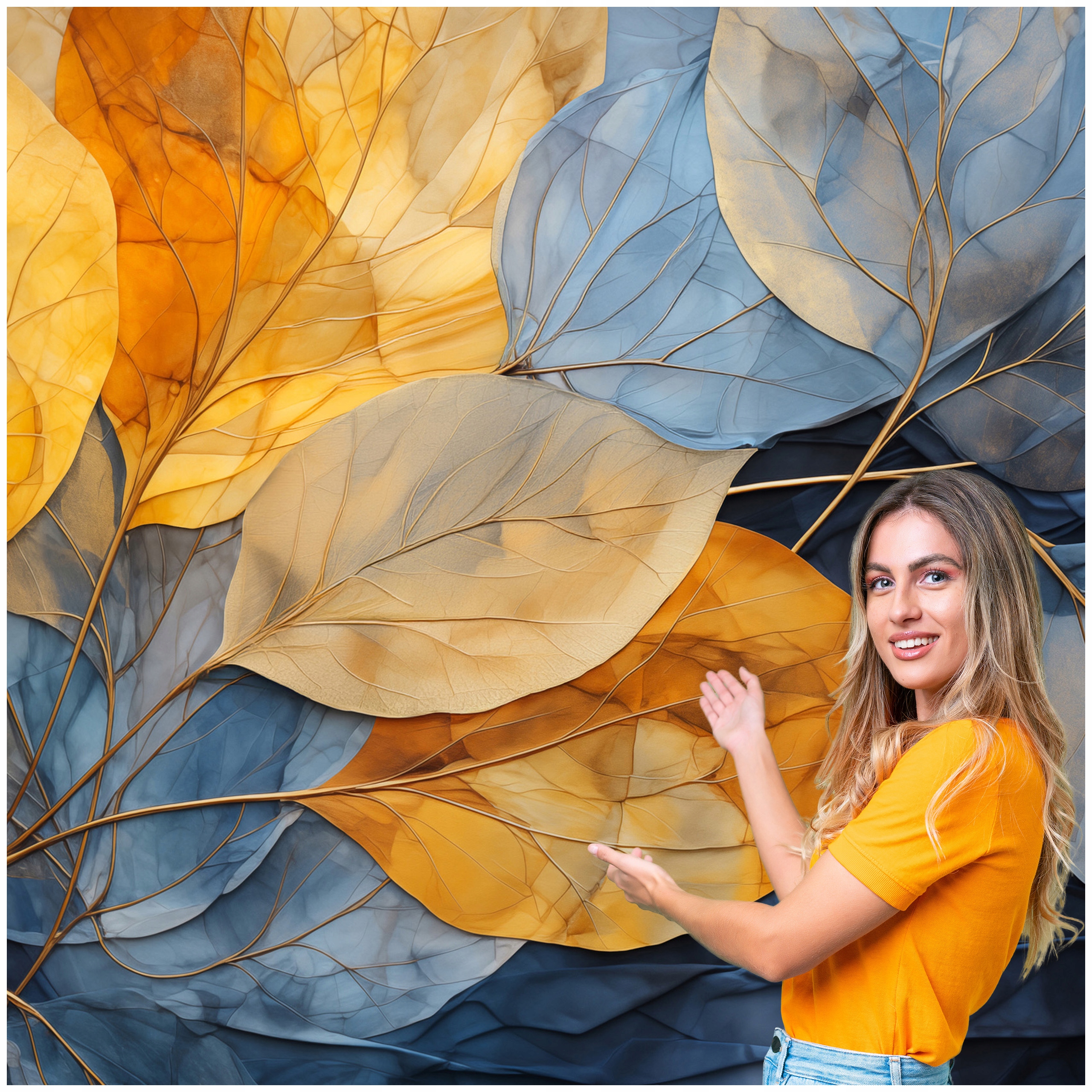 Fototapeta Salón Spálňa Listy Abstrakcia Zlato Béžová 588x260 LAZB12W