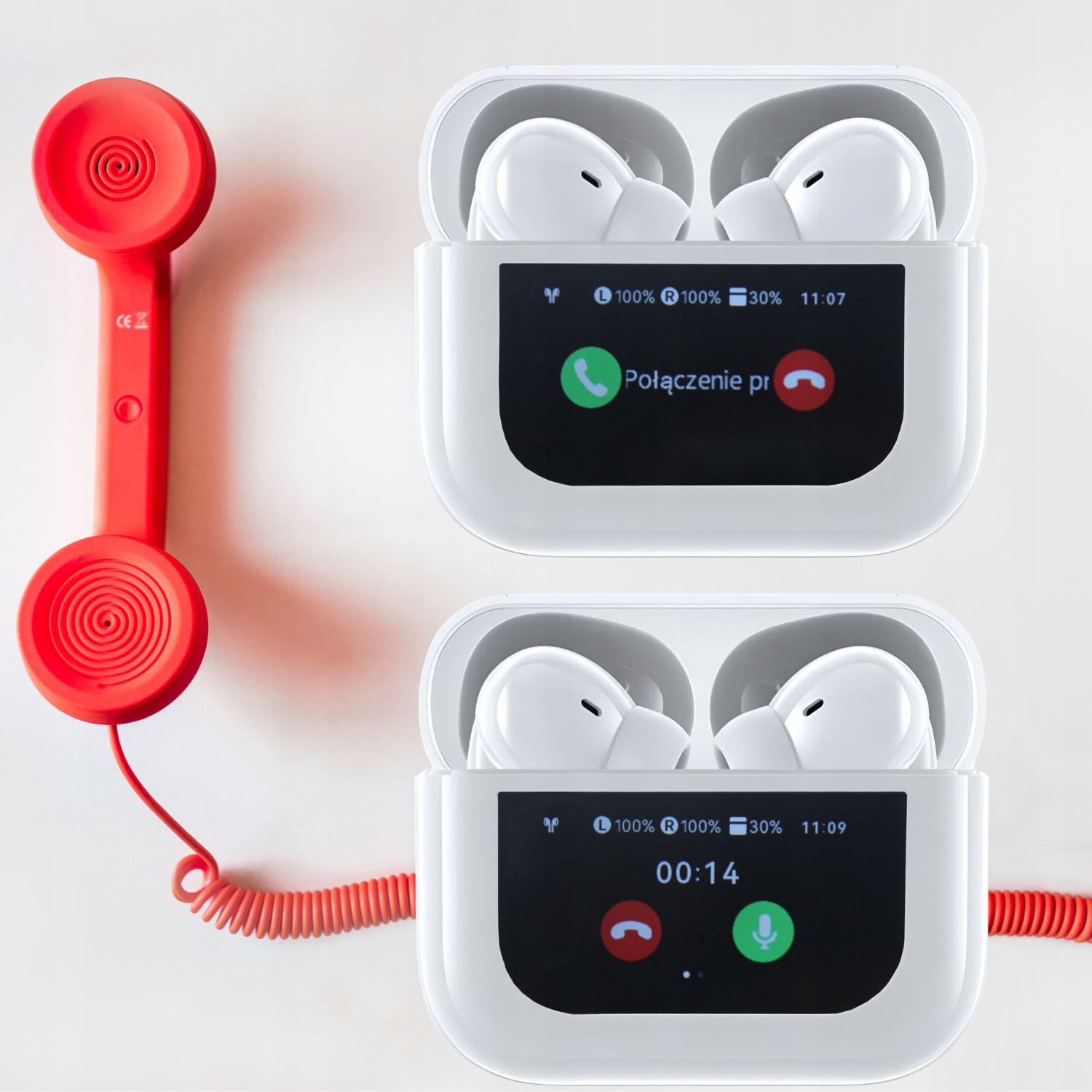 SŁUCHAWKI BEZPRZEWODOWE DOUSZNE DOKANAŁOWE BLUETOOTH BIAŁE WYŚWIETLACZ LED Kolor dominujący biały