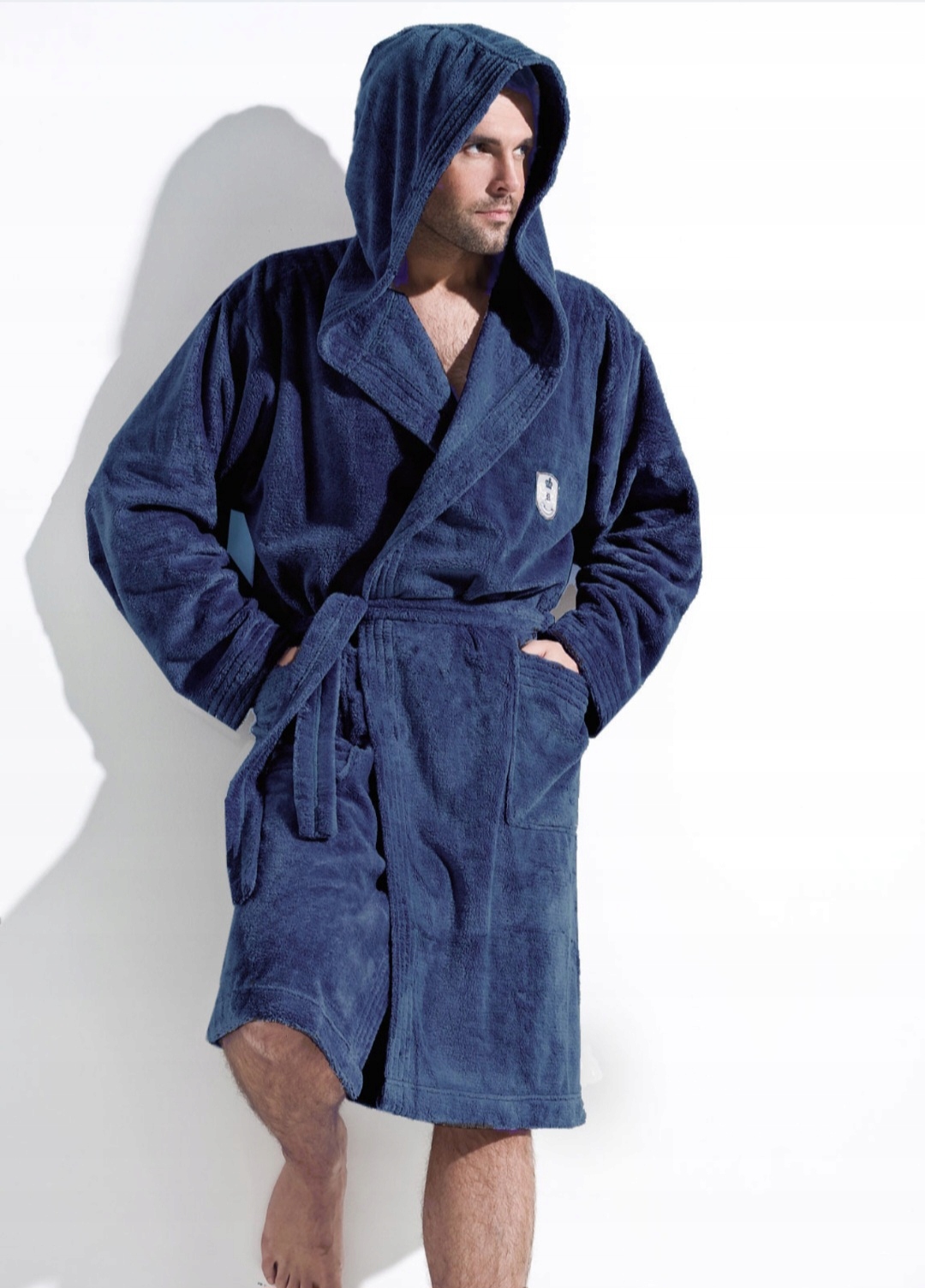 Pánský teplý župan Iwo s kapucí L&L XL, tmavě modrý