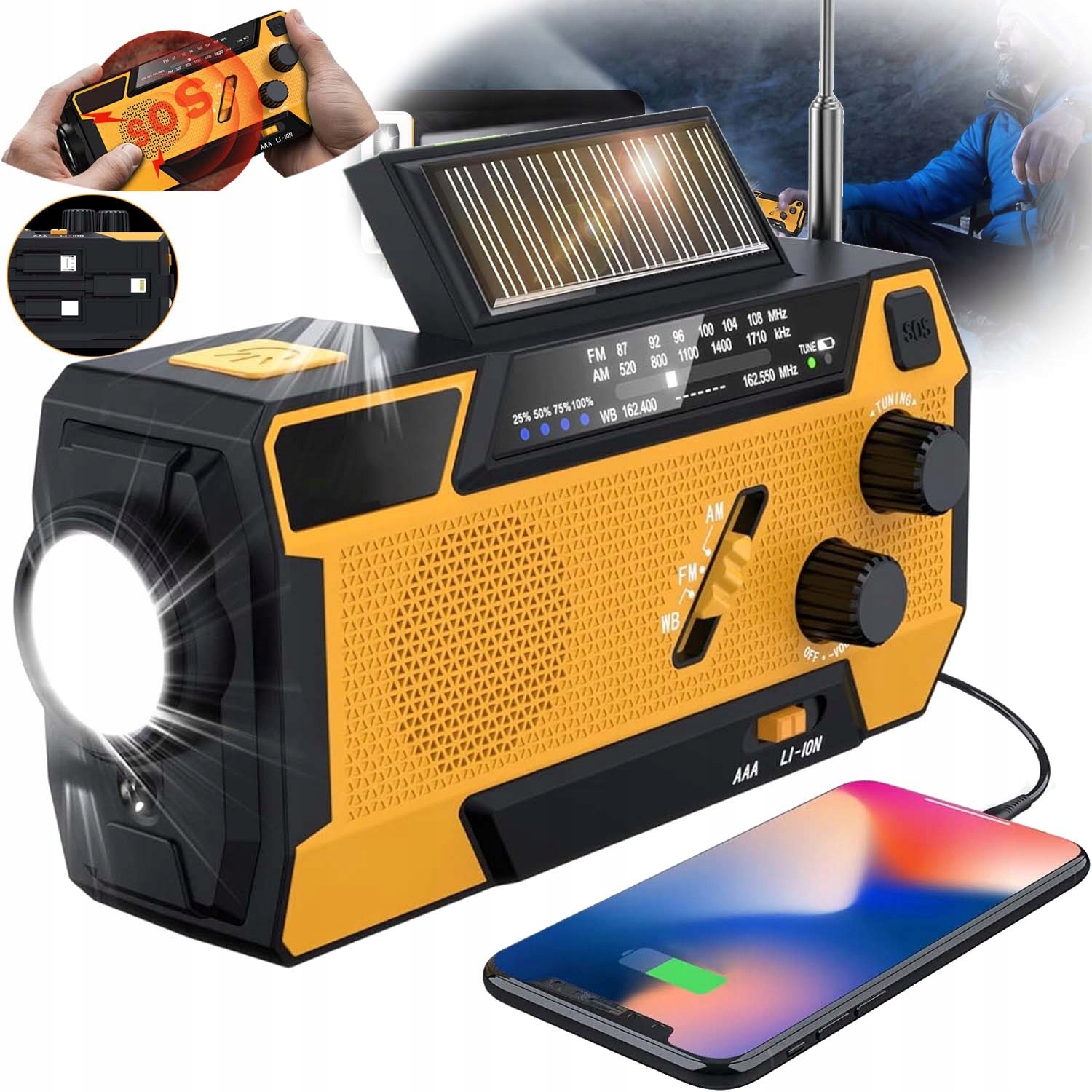 Solární Rádio Nouzové Přenosné Fm Am Omáčka Dynamo Svítilna Powerbanka 2000MAH