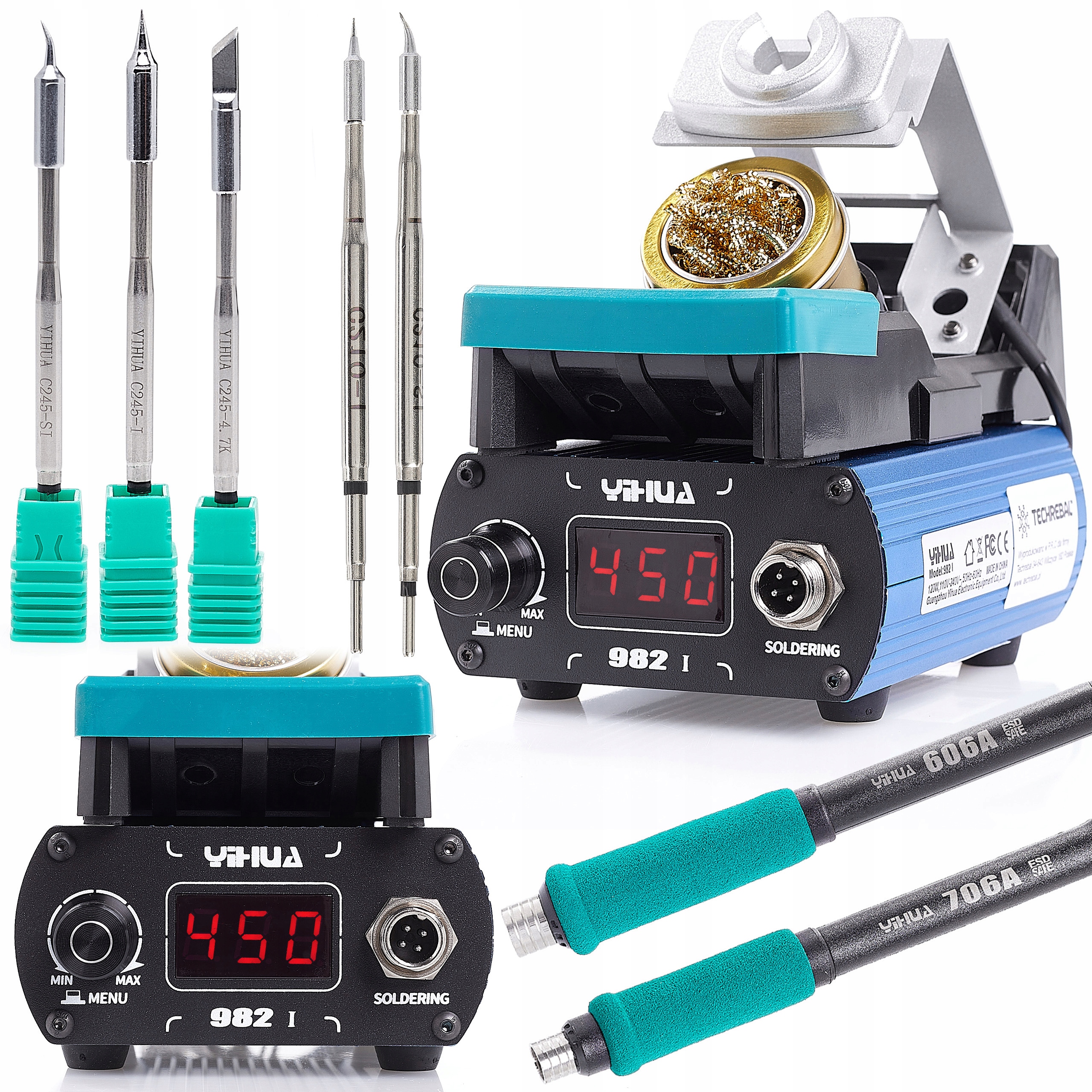 Profesjonalna Stacja Lutownicza Yihua 982-I 120W 2 Kolby 5 Grotów C210 C245