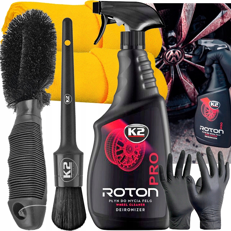 K2 ROTON PRO PŁYN MYCIA FELG KÓŁ KRWAWY EFEKT SZCZOTKA PĘDZELEK PRO ZESTAW